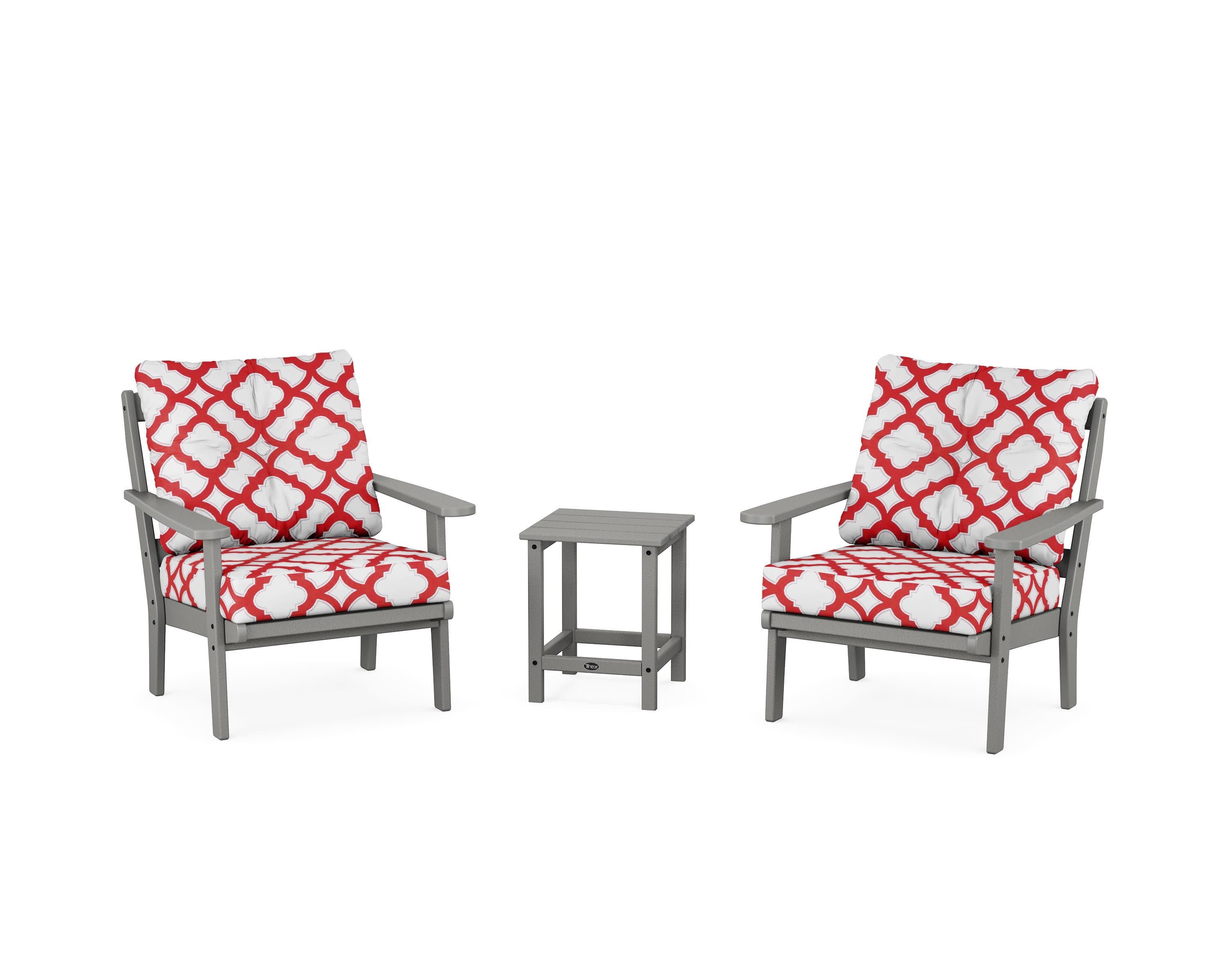 Cape Cod 3-Piece Deep Seating Set in Stepping Stone / Trellis Crimson