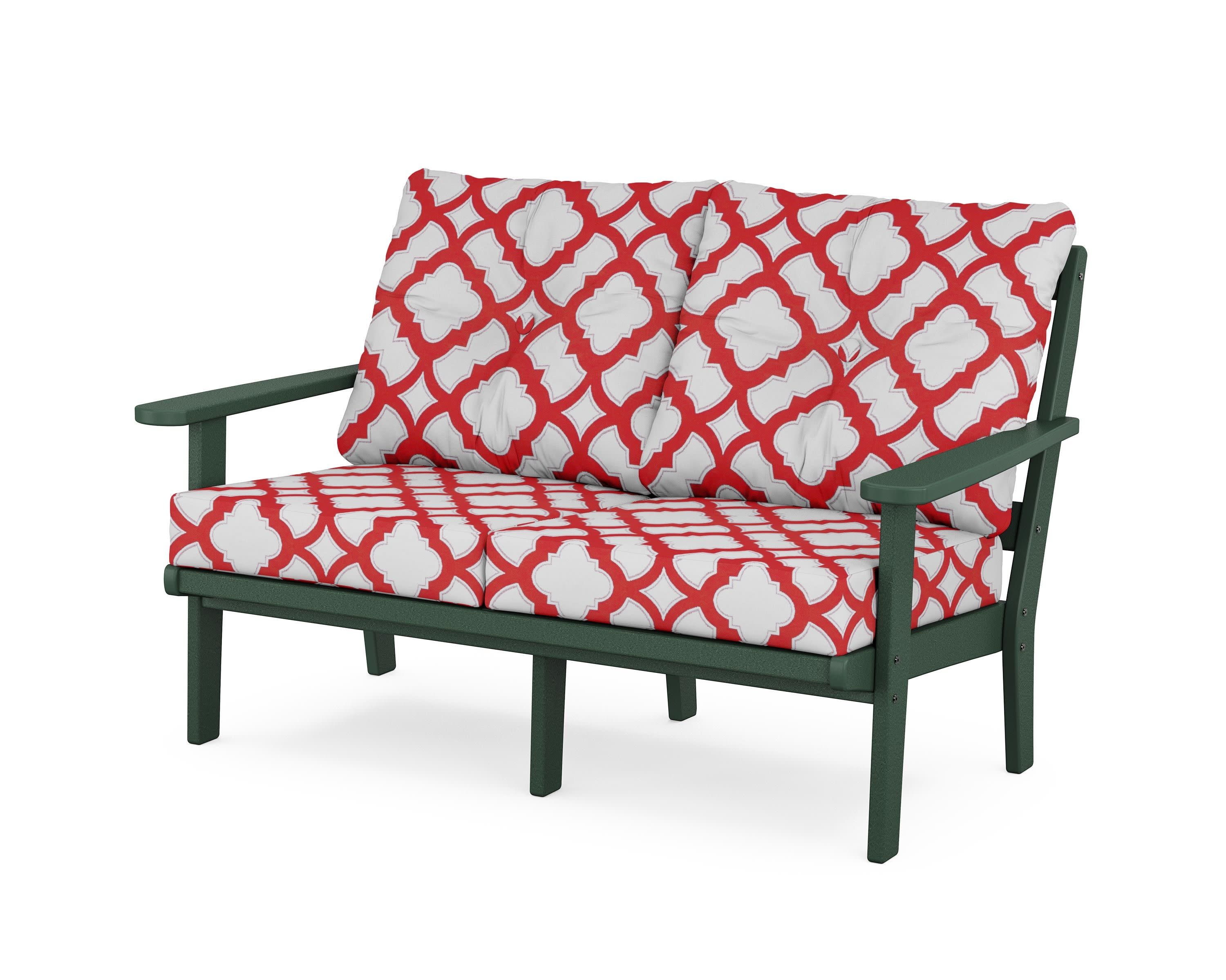 Cape Cod Deep Seating Loveseat in Rainforest Canopy / Trellis Crimson