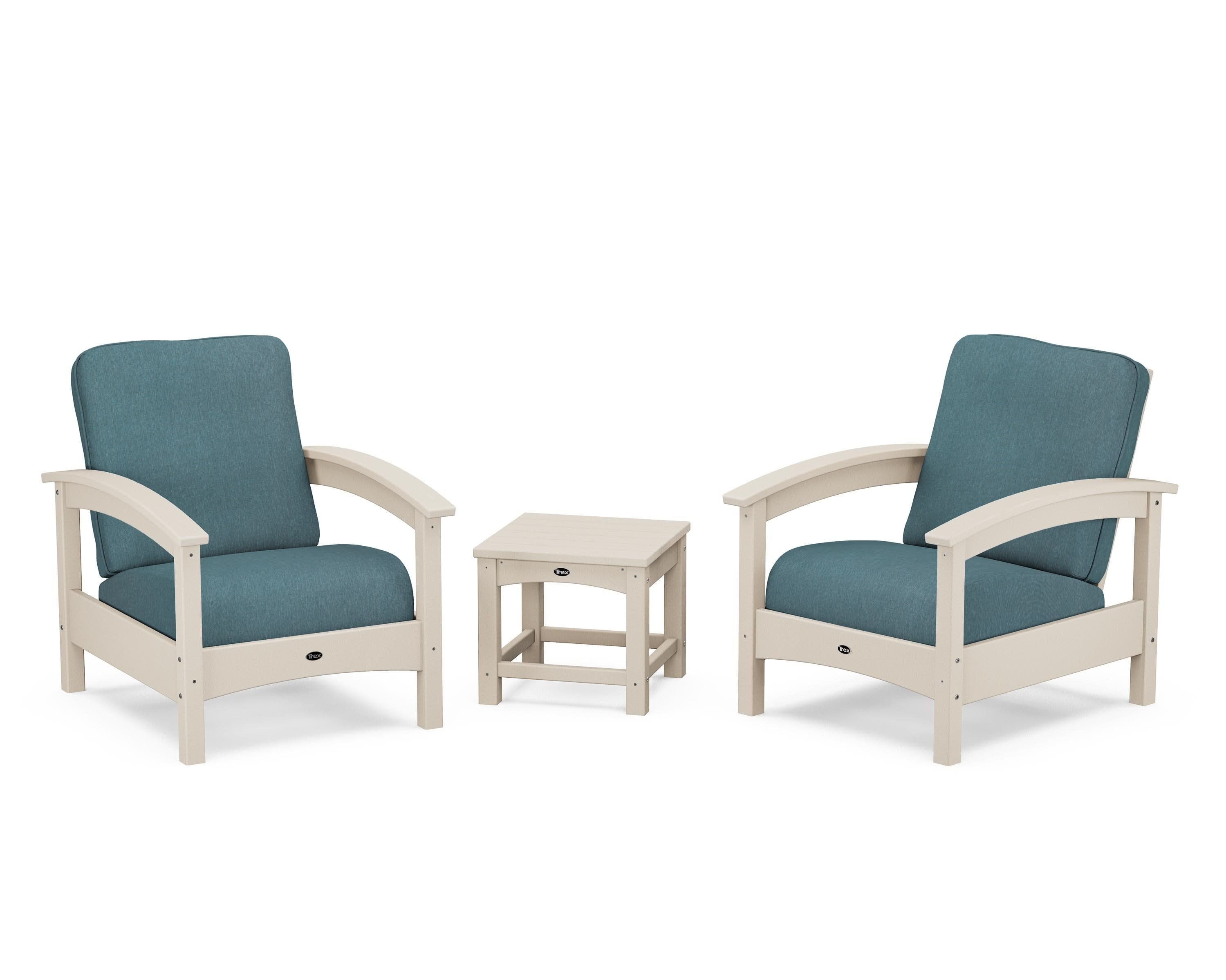 Rockport Club 3-Piece Deep Seating Conversation Set in Sand Castle / Ocean Teal