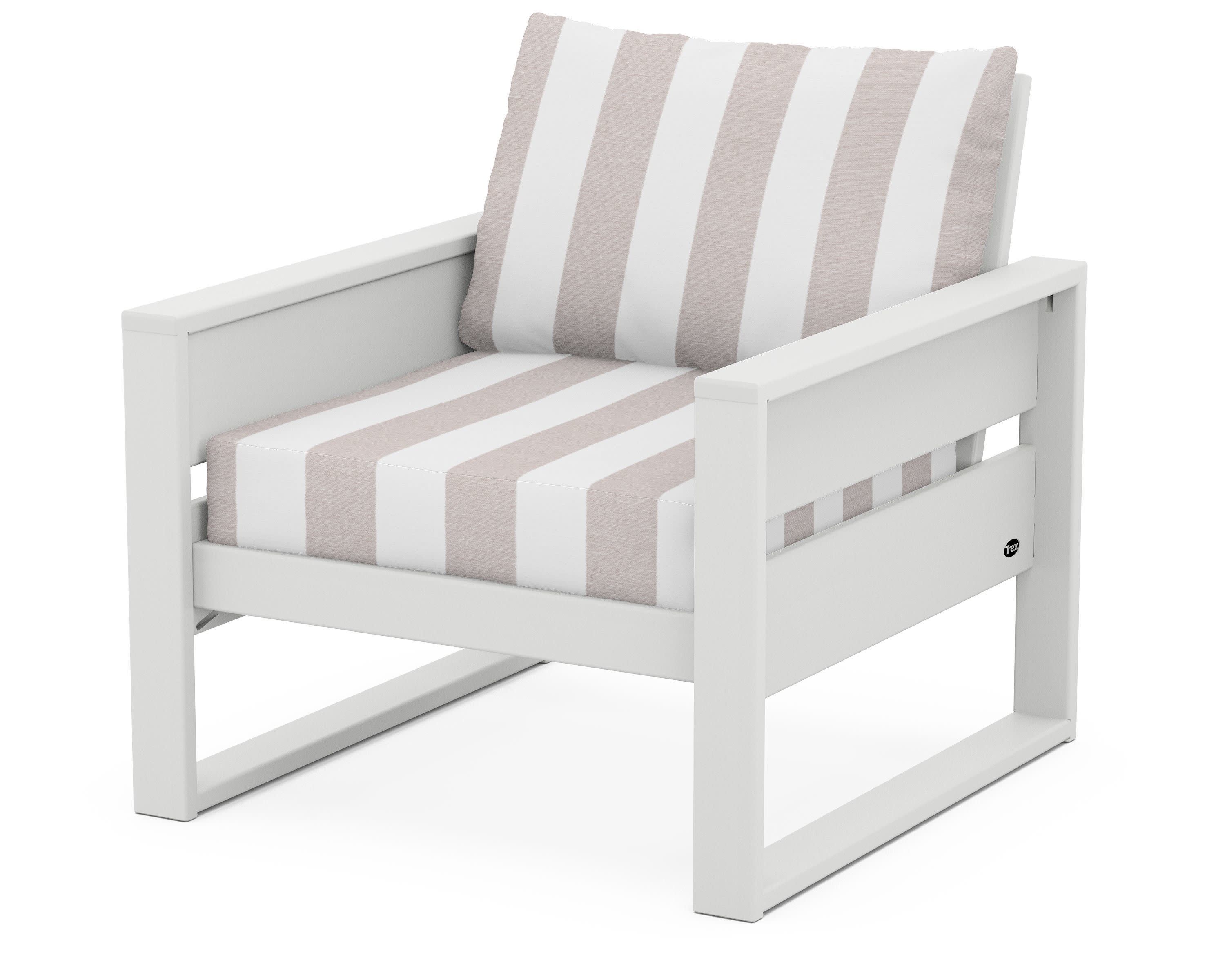 Eastport Club Chair in Classic White / Cabana Stripe Dune Burlap