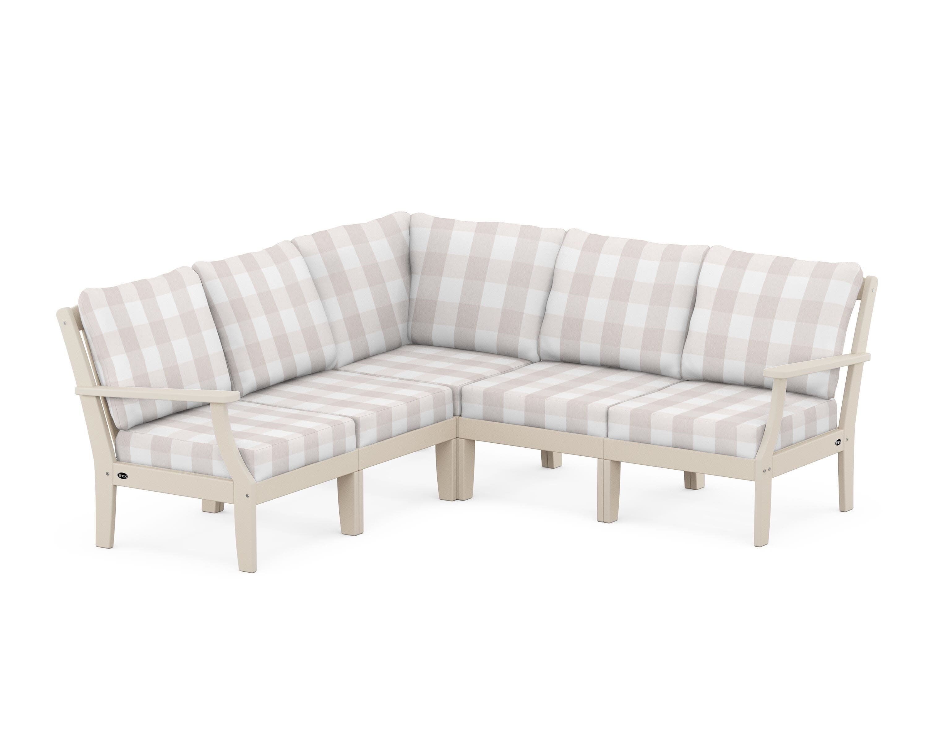 Yacht Club Modular 5-Piece Deep Seating Set in Sand Castle / Buffalo Plaid Dune Burlap