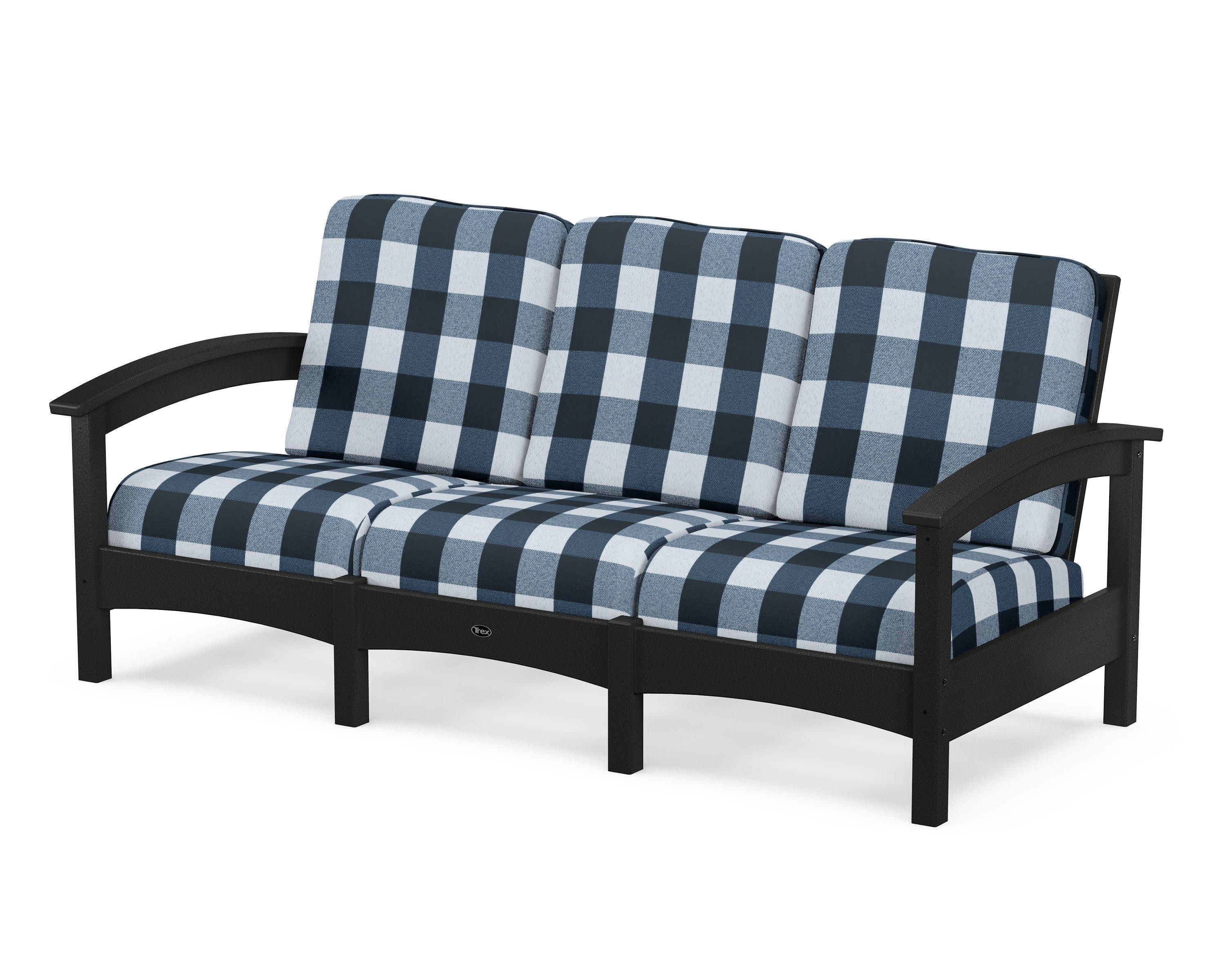 Rockport Club Sofa in Charcoal Black / Buffalo Plaid Marine Indigo