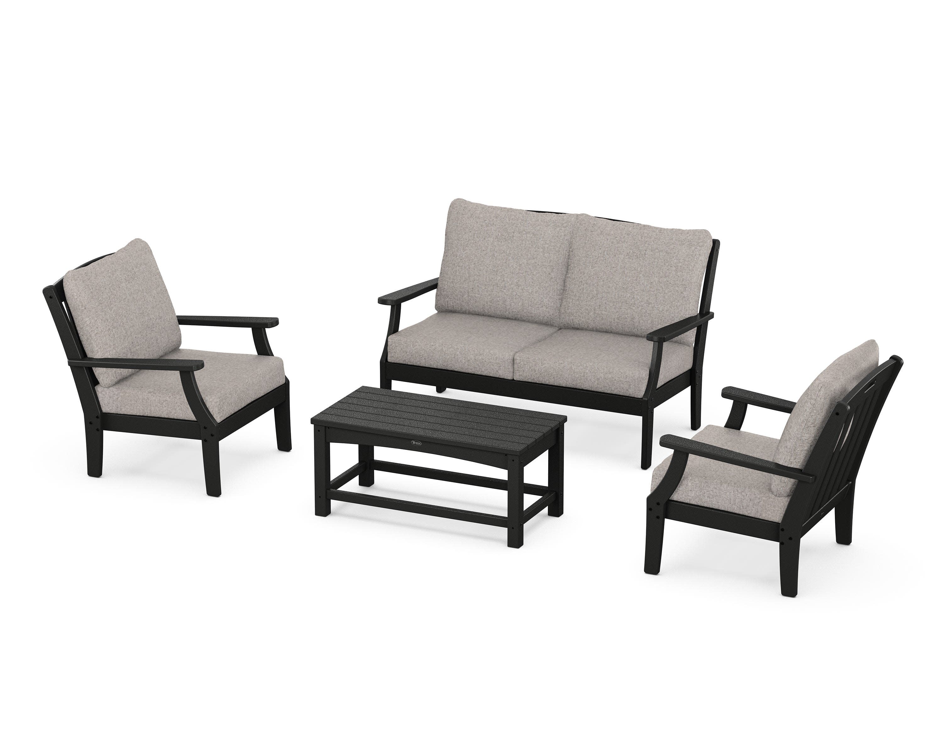 Yacht Club 4-Piece Deep Seating Chair Set in Charcoal Black / Weathered Tweed