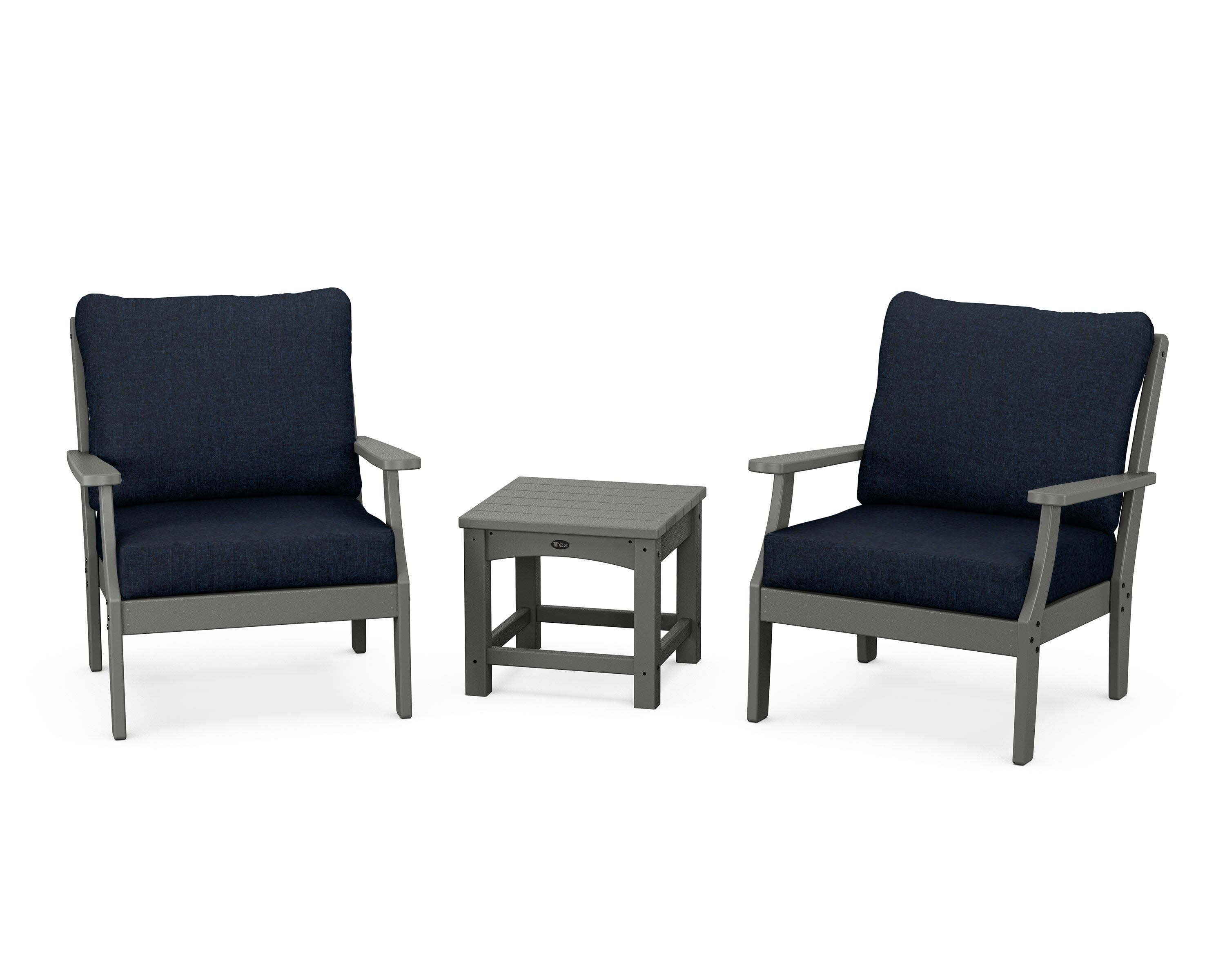 Yacht Club 3-Piece Deep Seating Set in Stepping Stone / Marine Indigo
