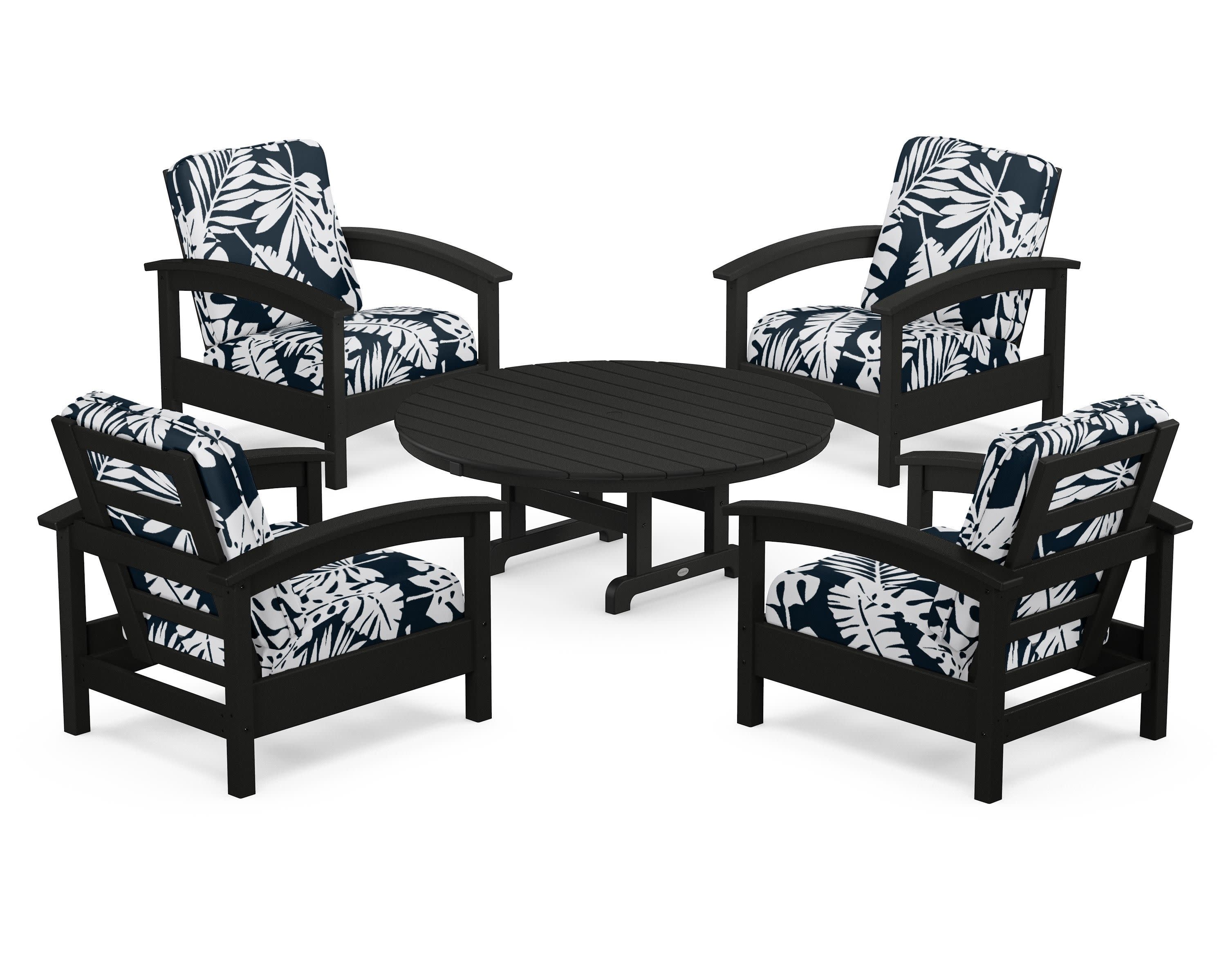 Rockport 5-Piece Deep Seating Set in Charcoal Black / Leaf Marine Indigo
