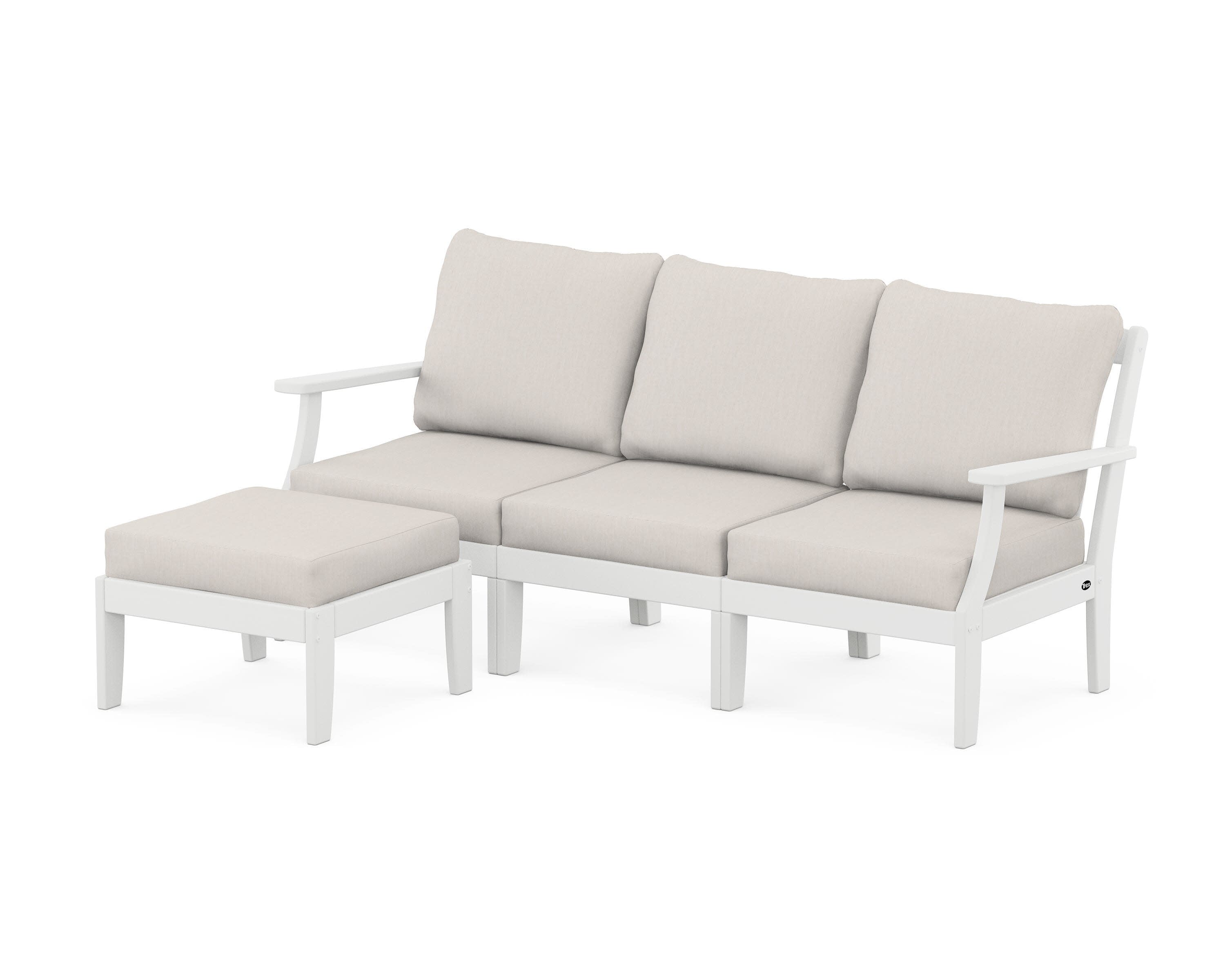 Yacht Club Modular 4-Piece Deep Seating Set with Ottoman in Classic White / Cast Ash