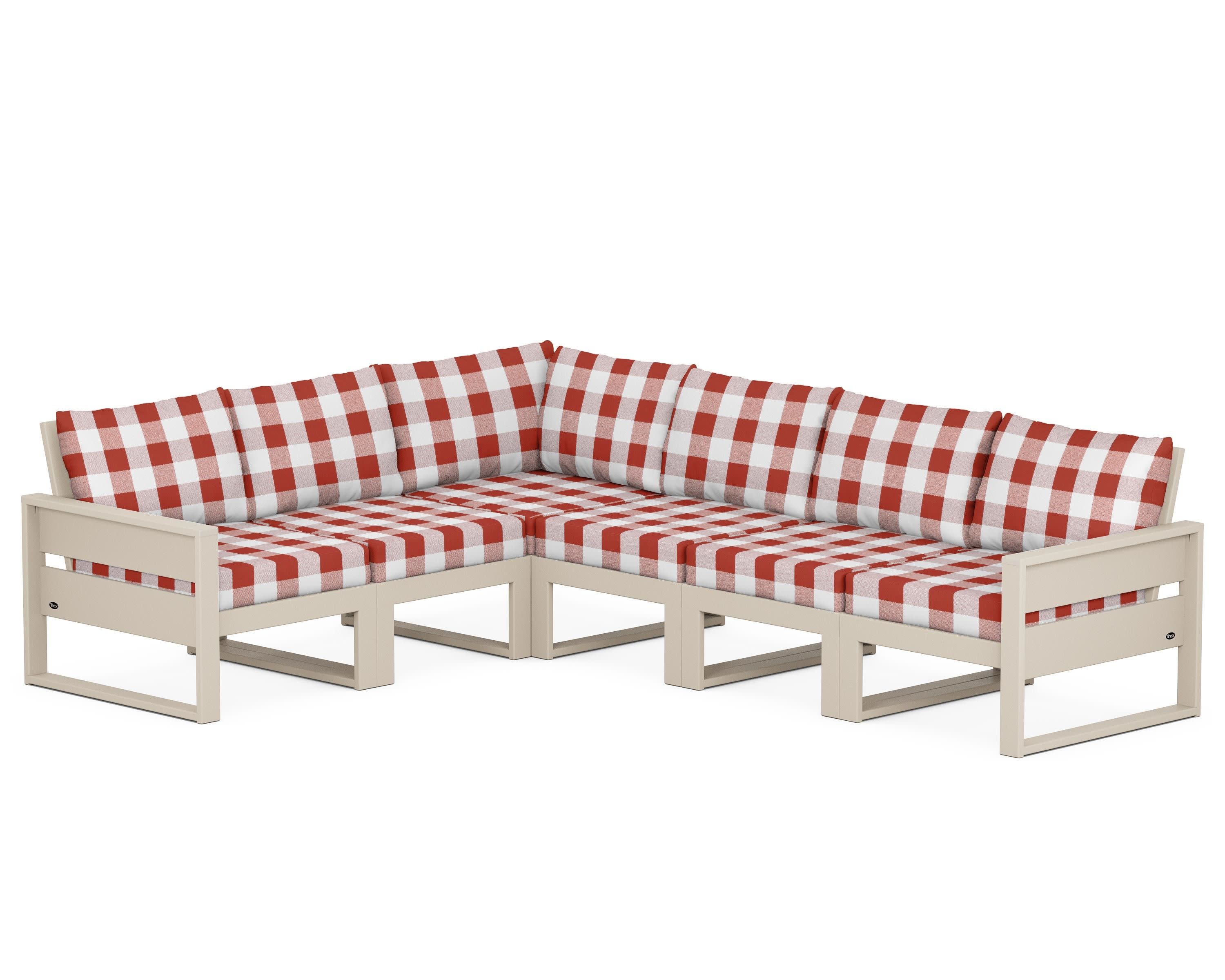 Eastport 6-Piece Sectional in Sand Castle / Buffalo Plaid Crimson