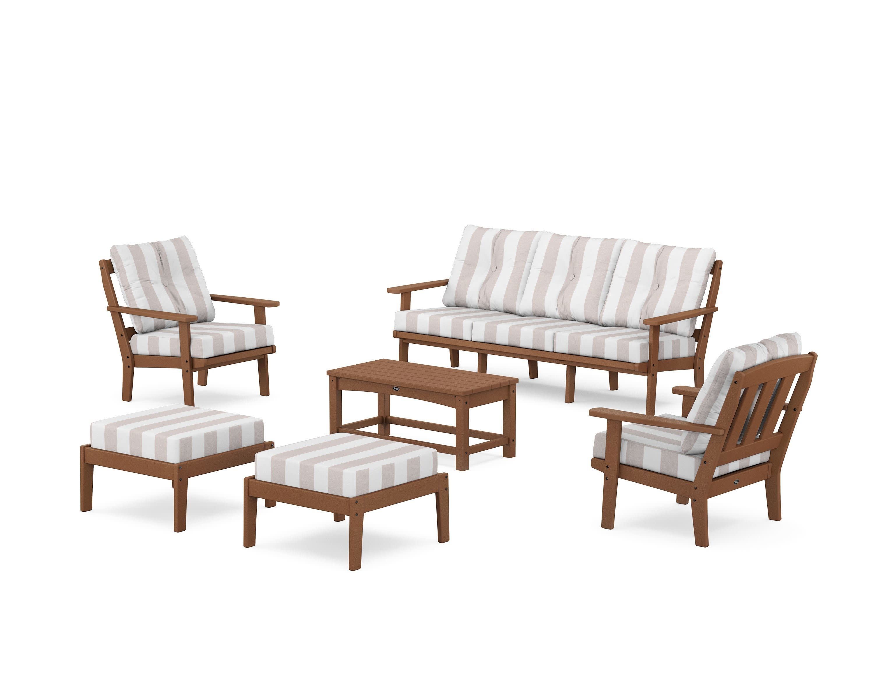 Cape Cod 6-Piece Lounge Sofa Set in Tree House / Cabana Stripe Dune Burlap