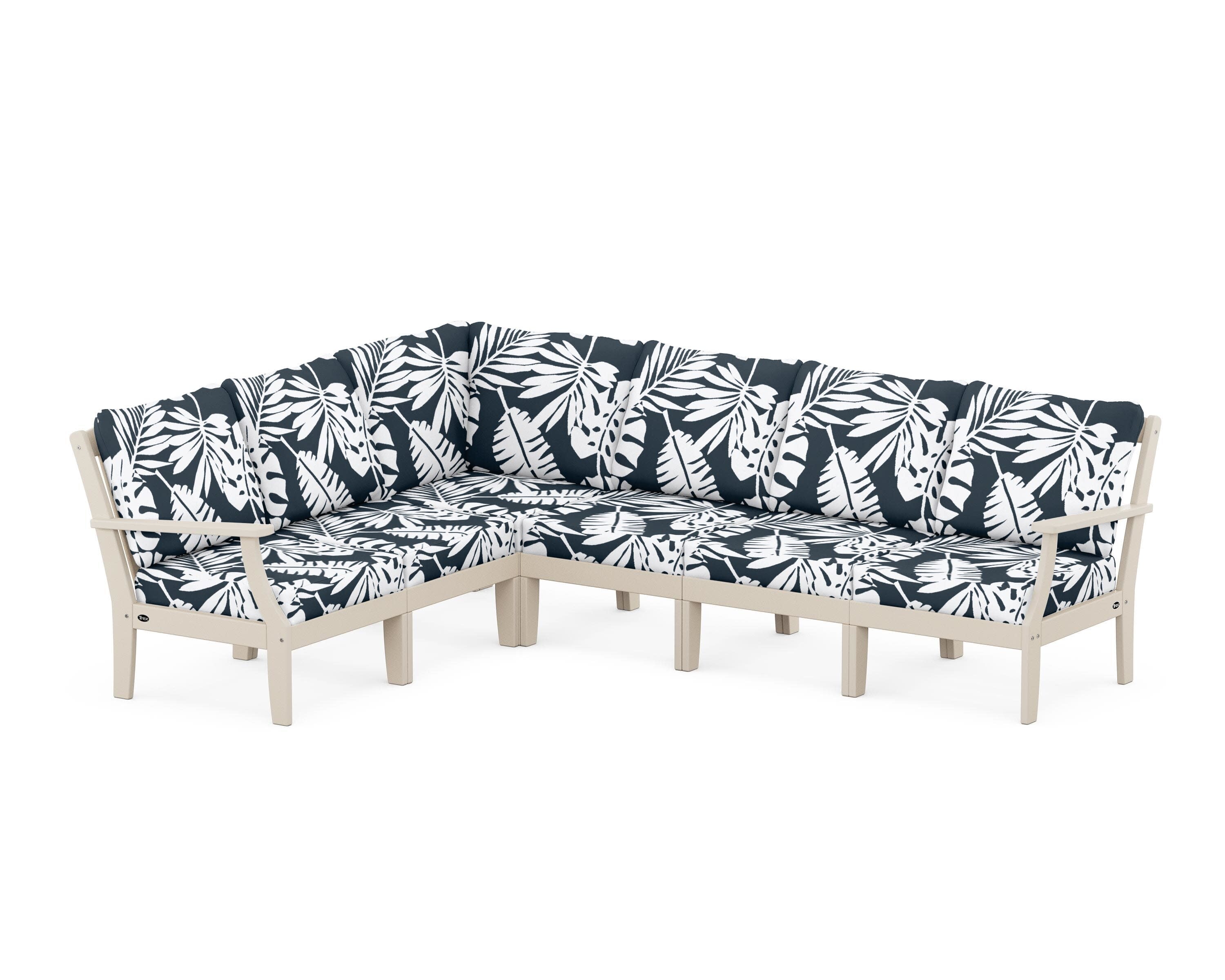 Yacht Club Modular 6-Piece Deep Seating Set in Sand Castle / Leaf Marine Indigo