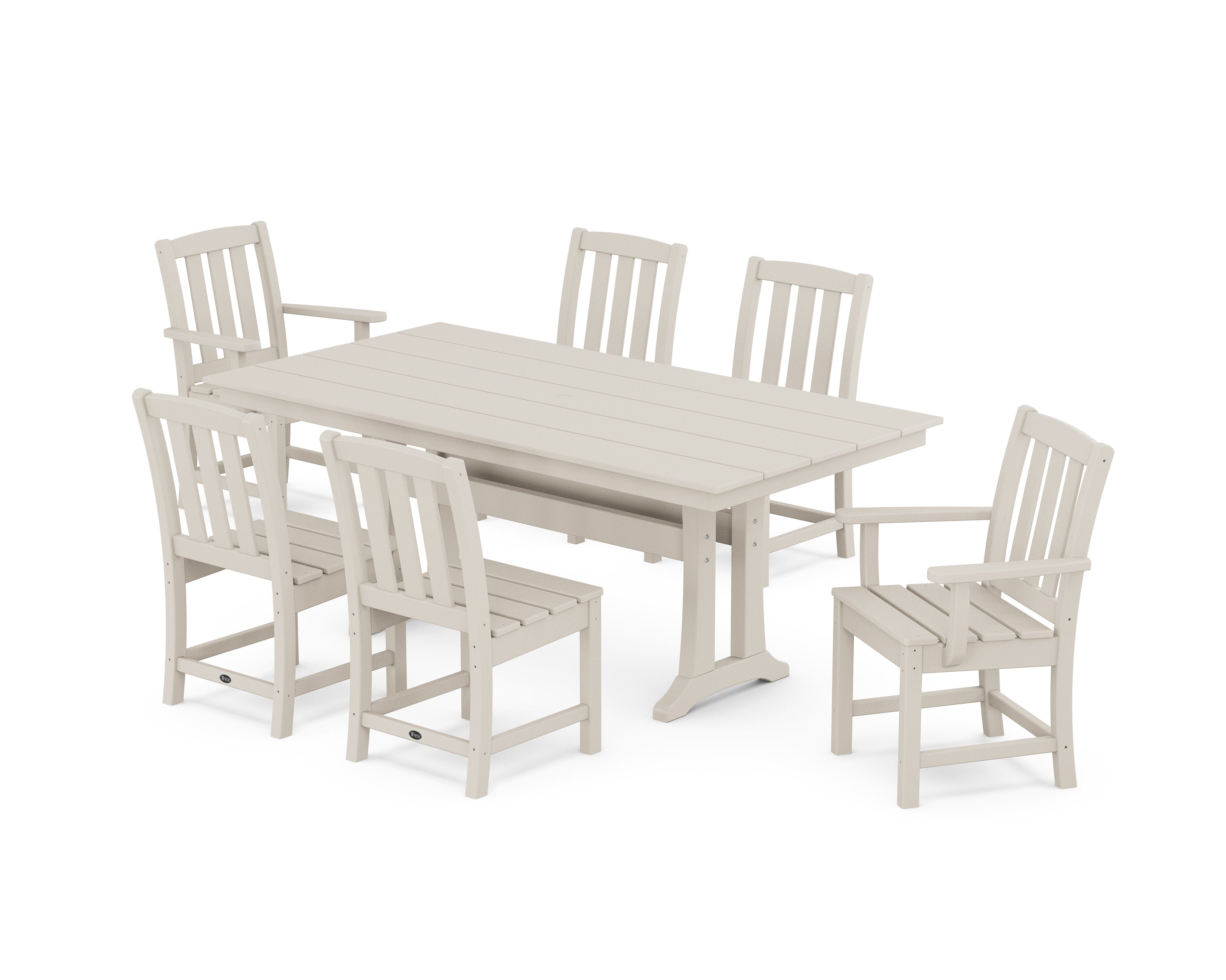 Cape Cod 7-Piece Farmhouse Dining Set with Trestle Legs in Sand Castle