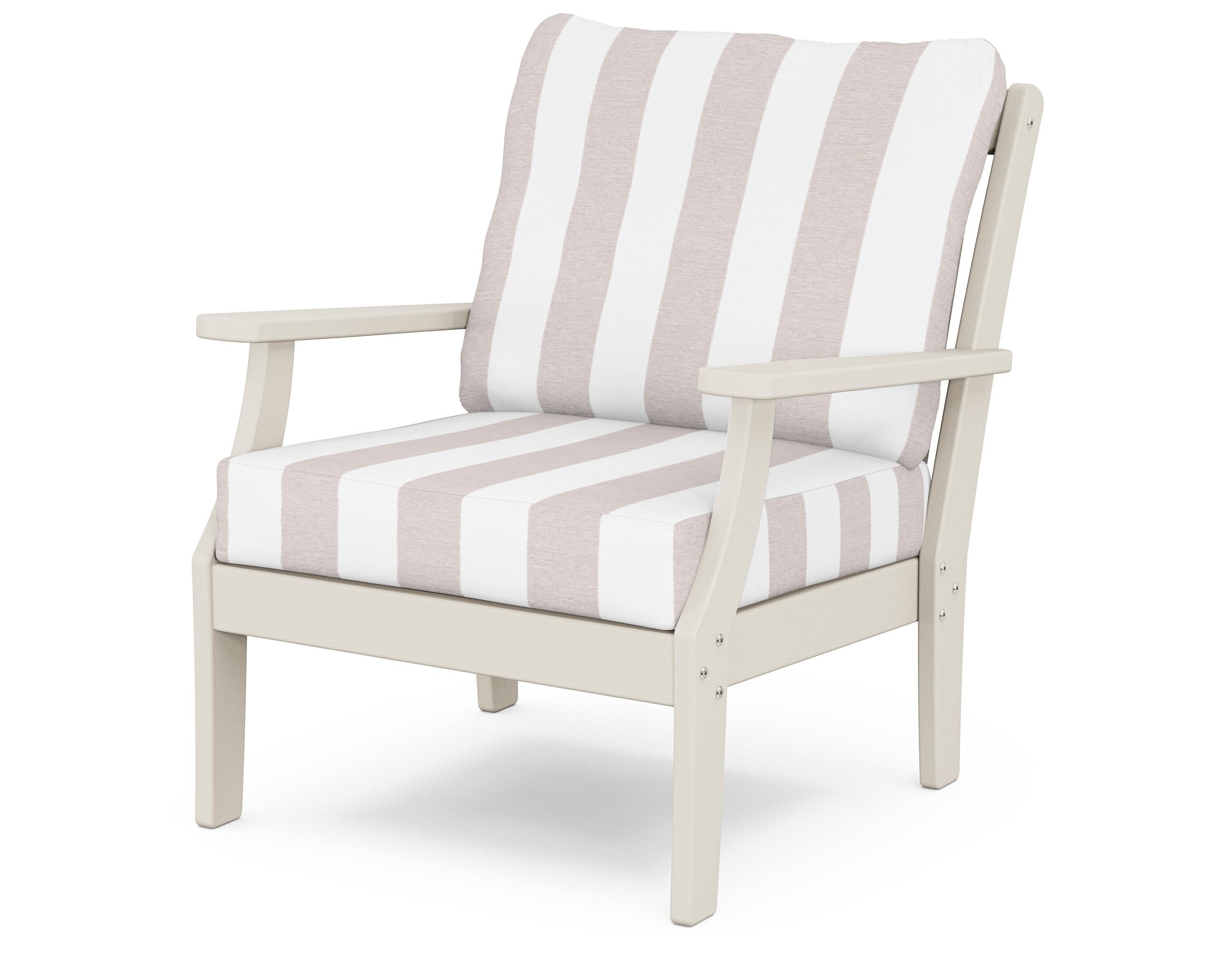 Yacht Club Deep Seating Chair in Sand Castle / Cabana Stripe Dune Burlap