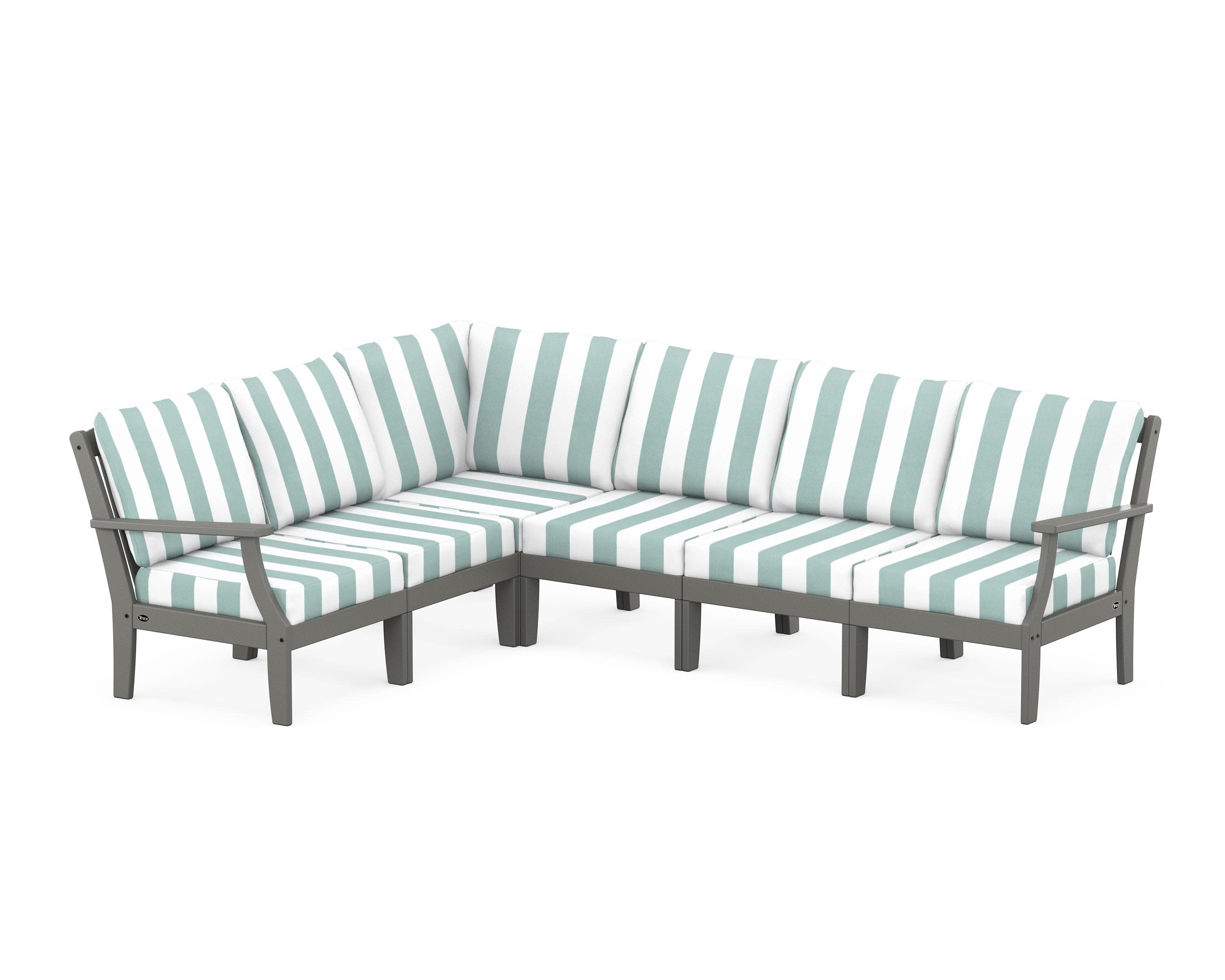 Yacht Club Modular 6-Piece Deep Seating Set in Stepping Stone / Cabana Stripe Glacier Spa