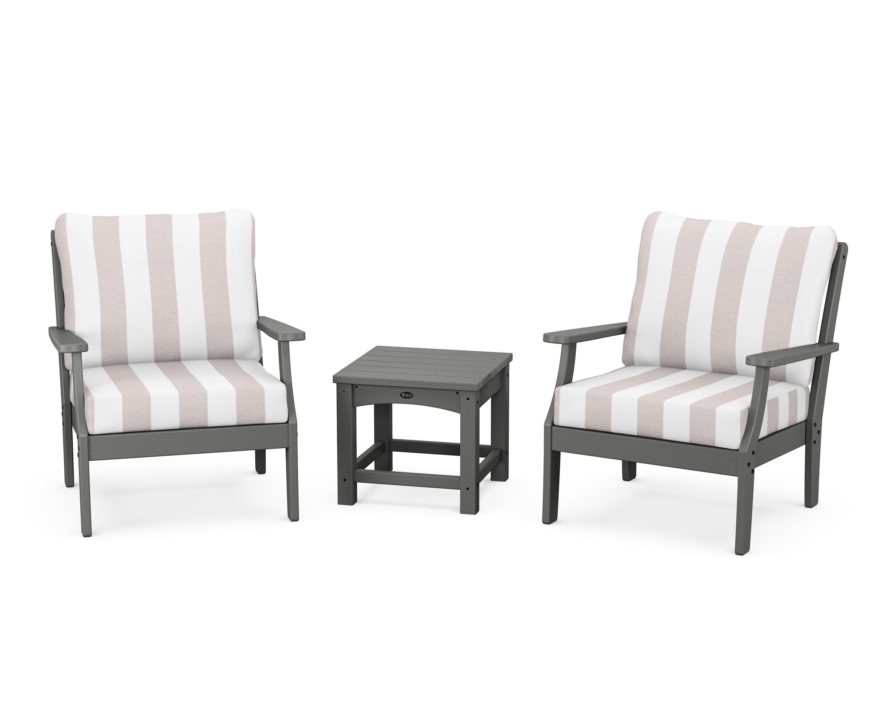 Yacht Club 3-Piece Deep Seating Set in Stepping Stone / Cabana Stripe Dune Burlap