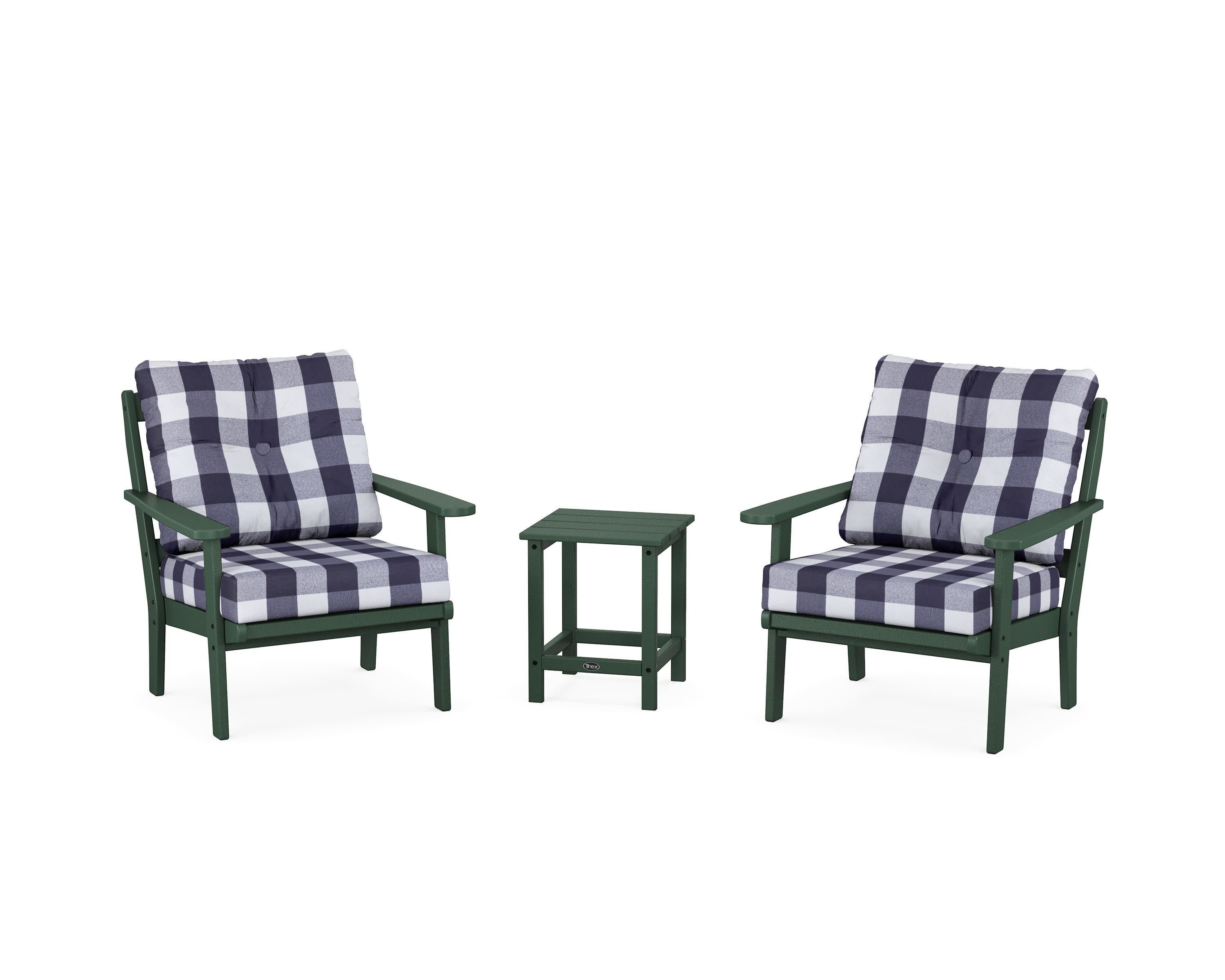 Cape Cod 3-Piece Deep Seating Set in Rainforest Canopy / Buffalo Plaid Navy