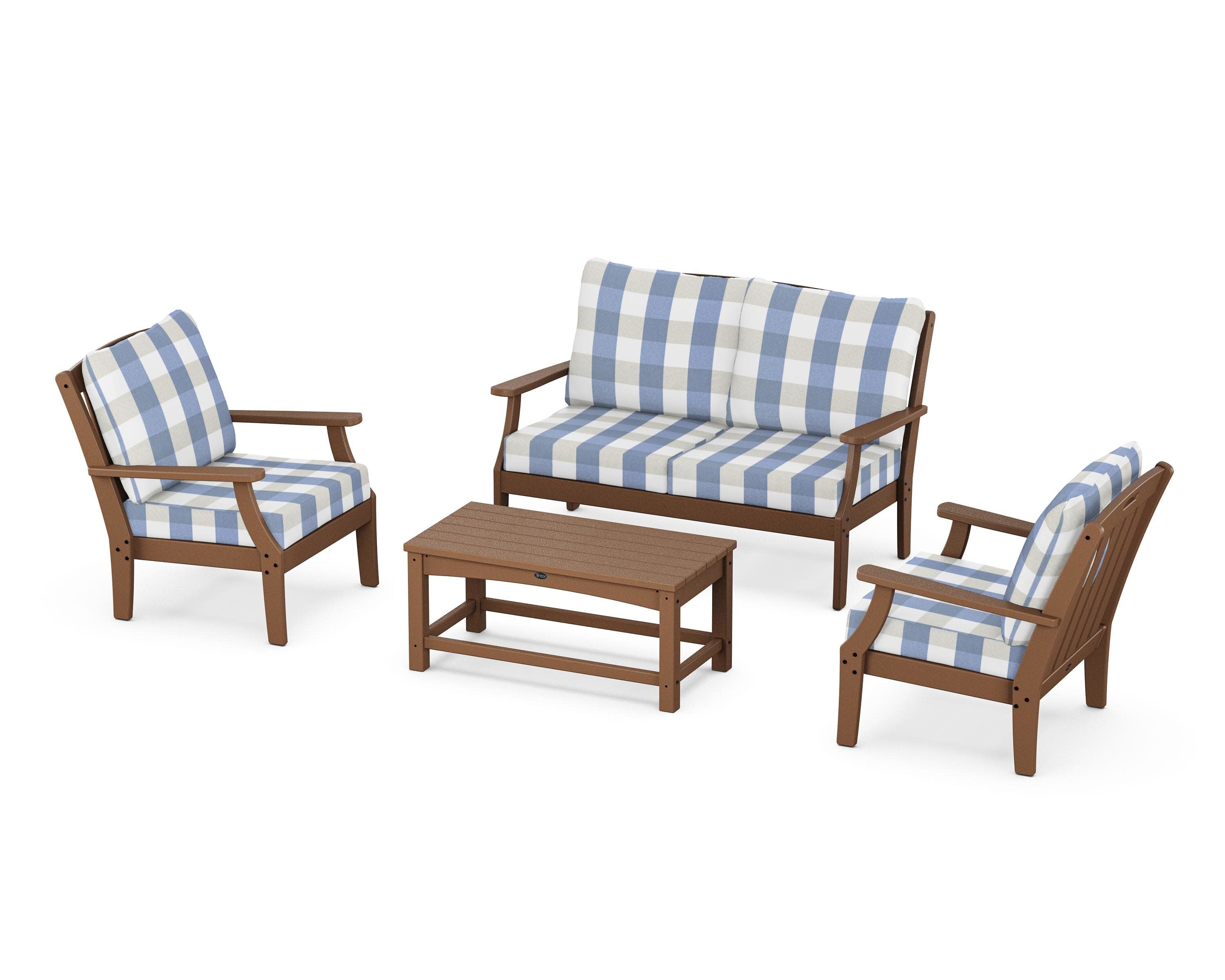 Yacht Club 4-Piece Deep Seating Chair Set in Tree House / Buffalo Plaid Sky Blue