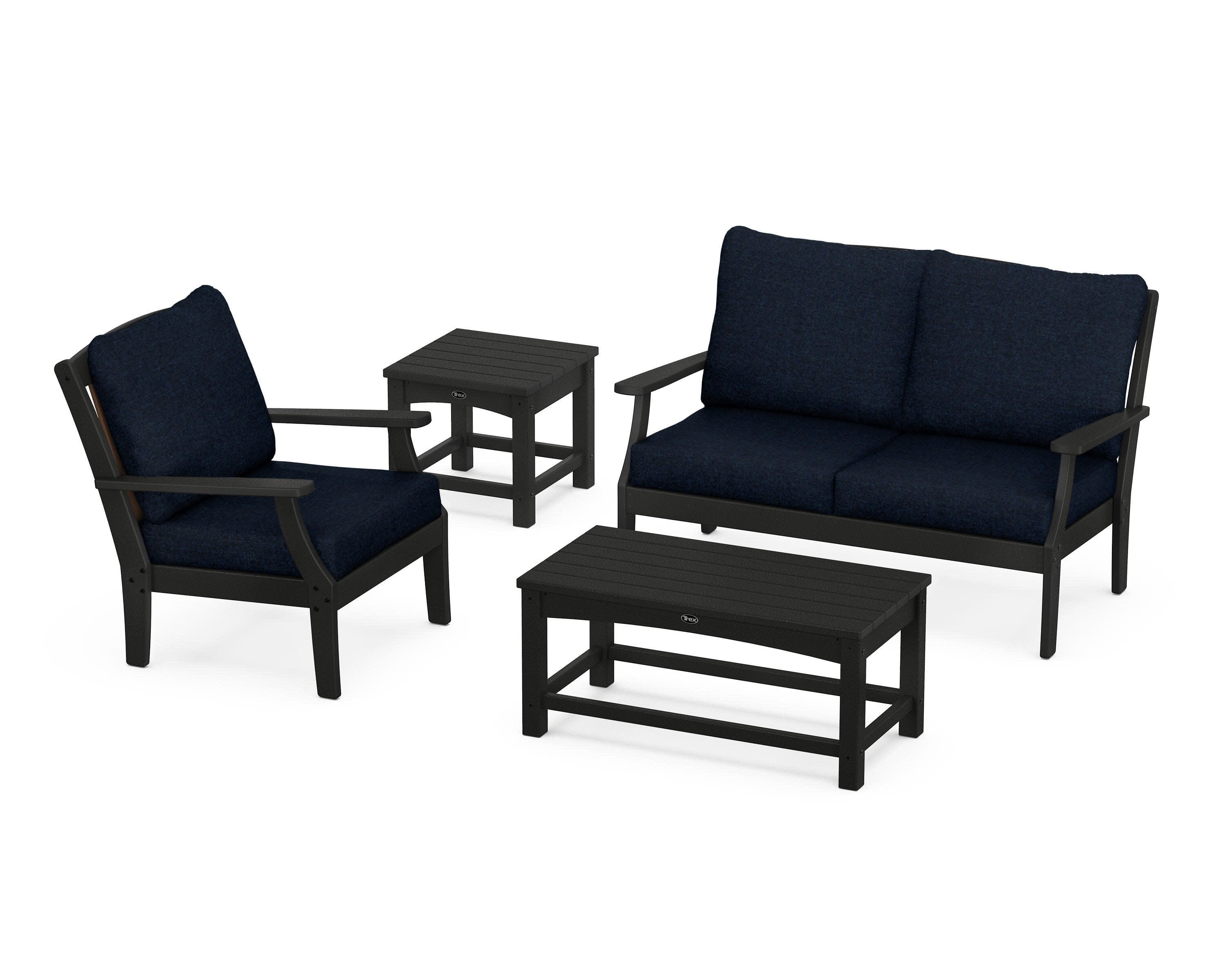 Yacht Club 4-Piece Deep Seating Set in Charcoal Black / Marine Indigo