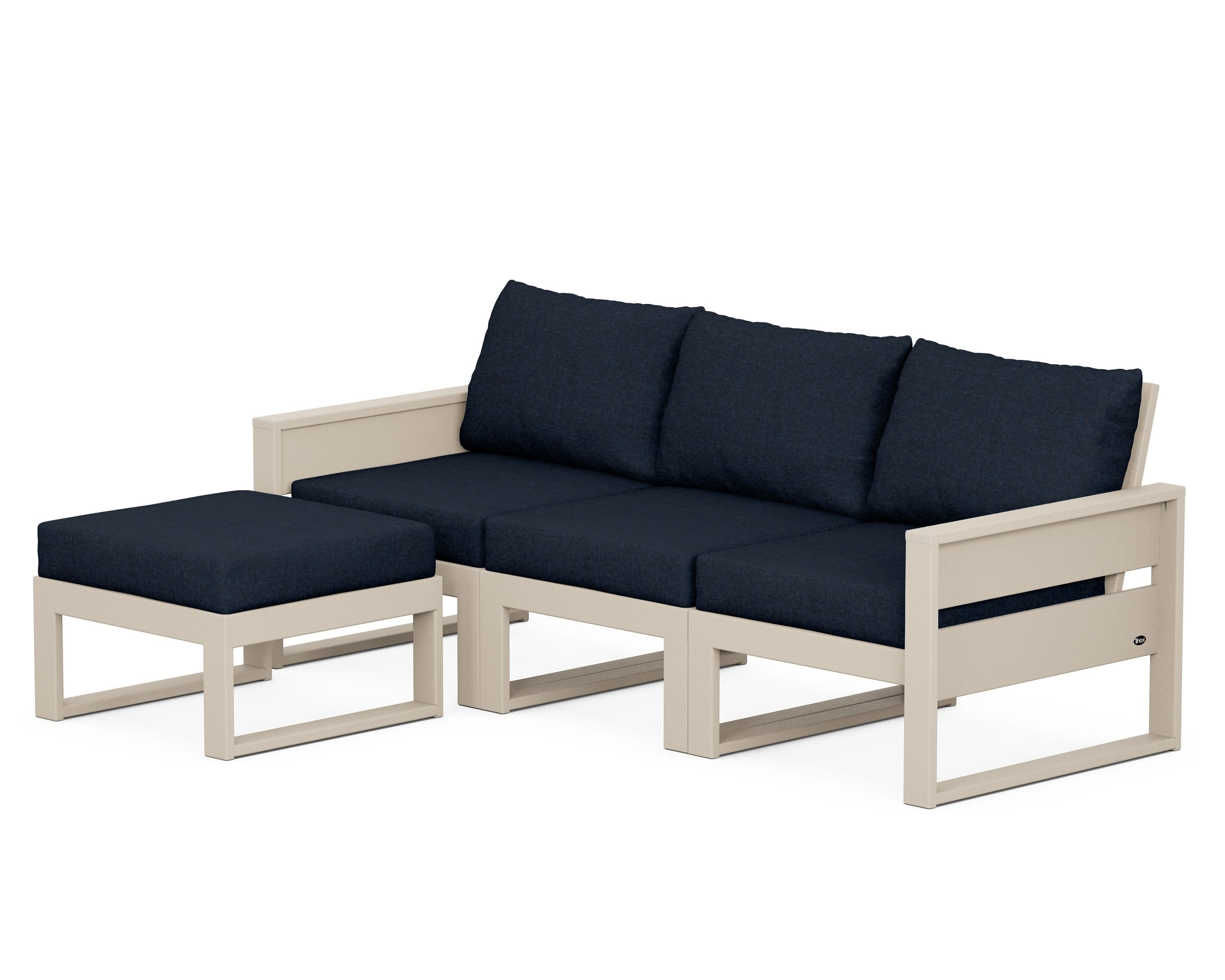 Eastport 4- Piece Sectional with Ottoman in Sand Castle / Marine Indigo