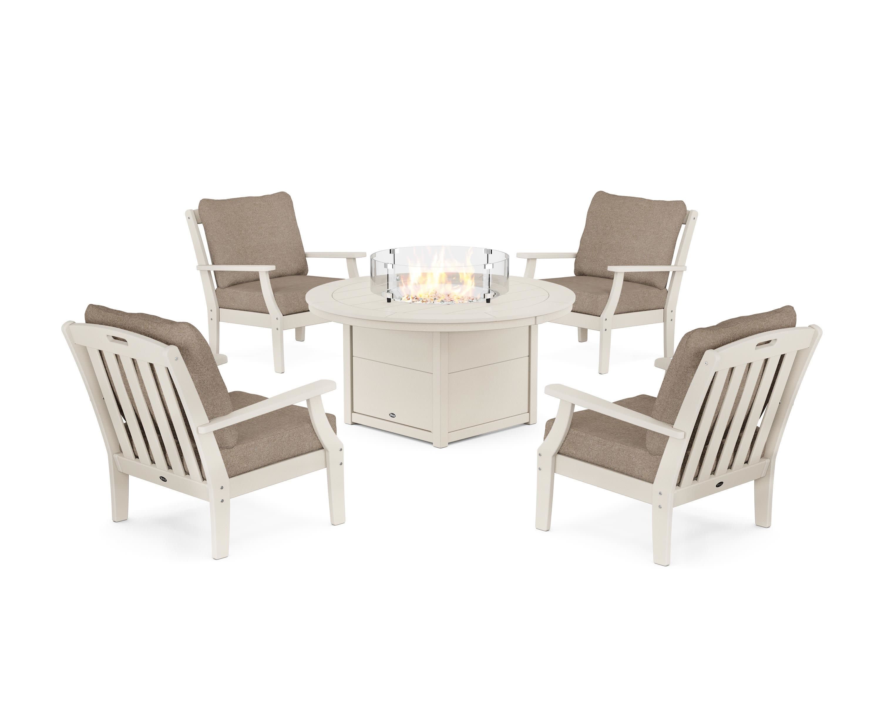 Yacht Club 5-Piece Deep Seating Set with Round Fire Pit Table