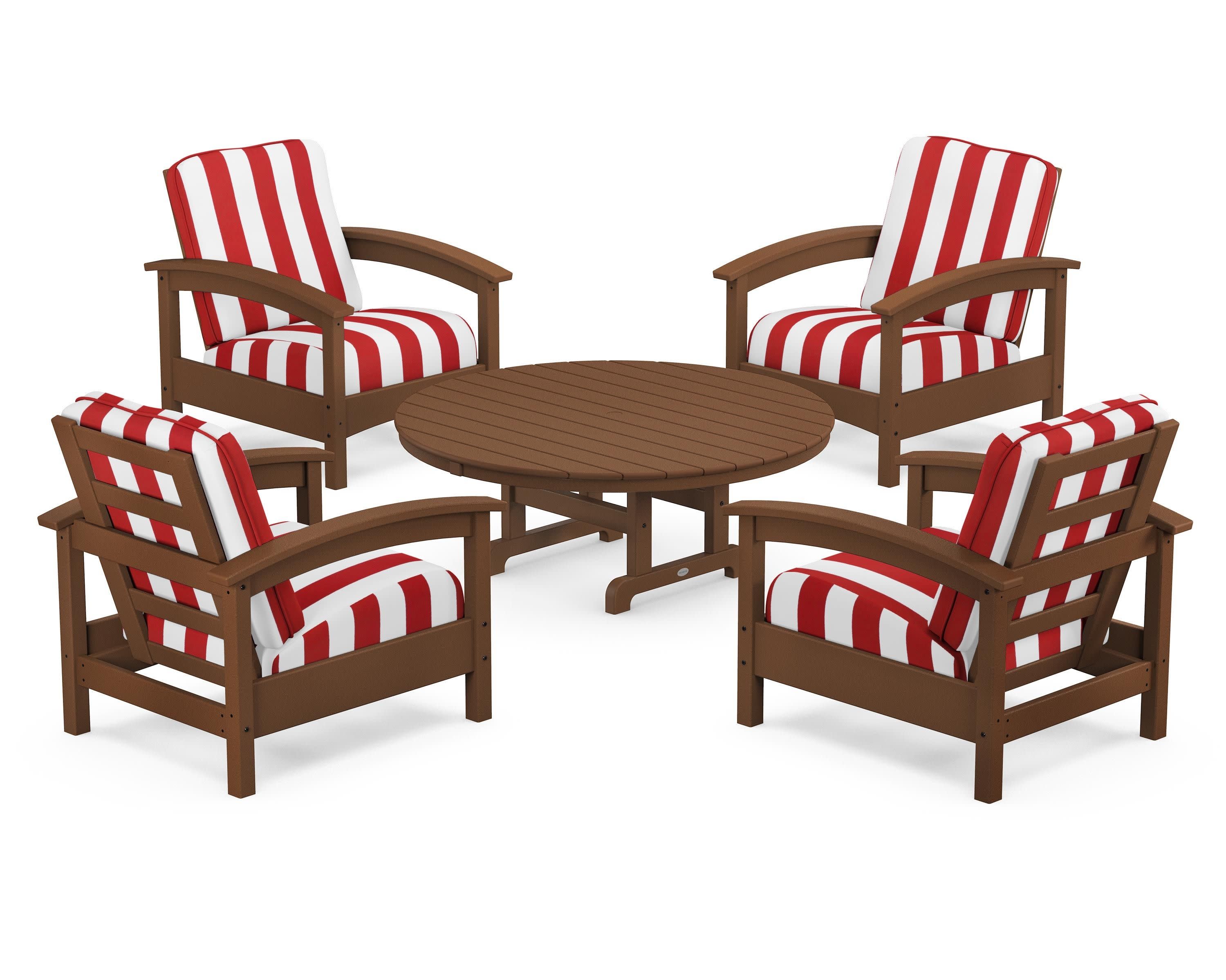 Rockport 5-Piece Deep Seating Set in Tree House / Cabana Stripe Crimson