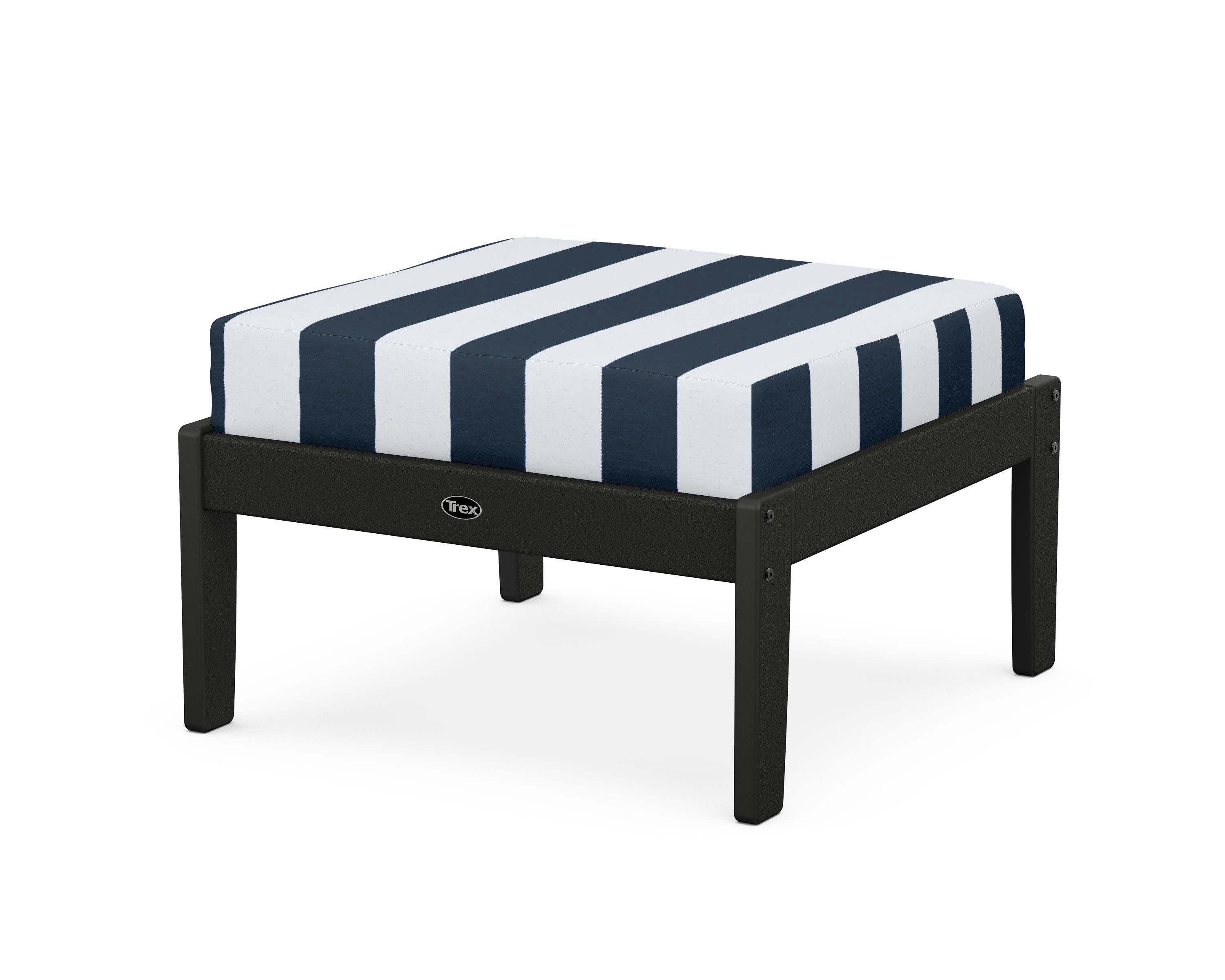 Yacht Club Deep Seating Ottoman in Charcoal Black / Cabana Stripe Marine Indigo