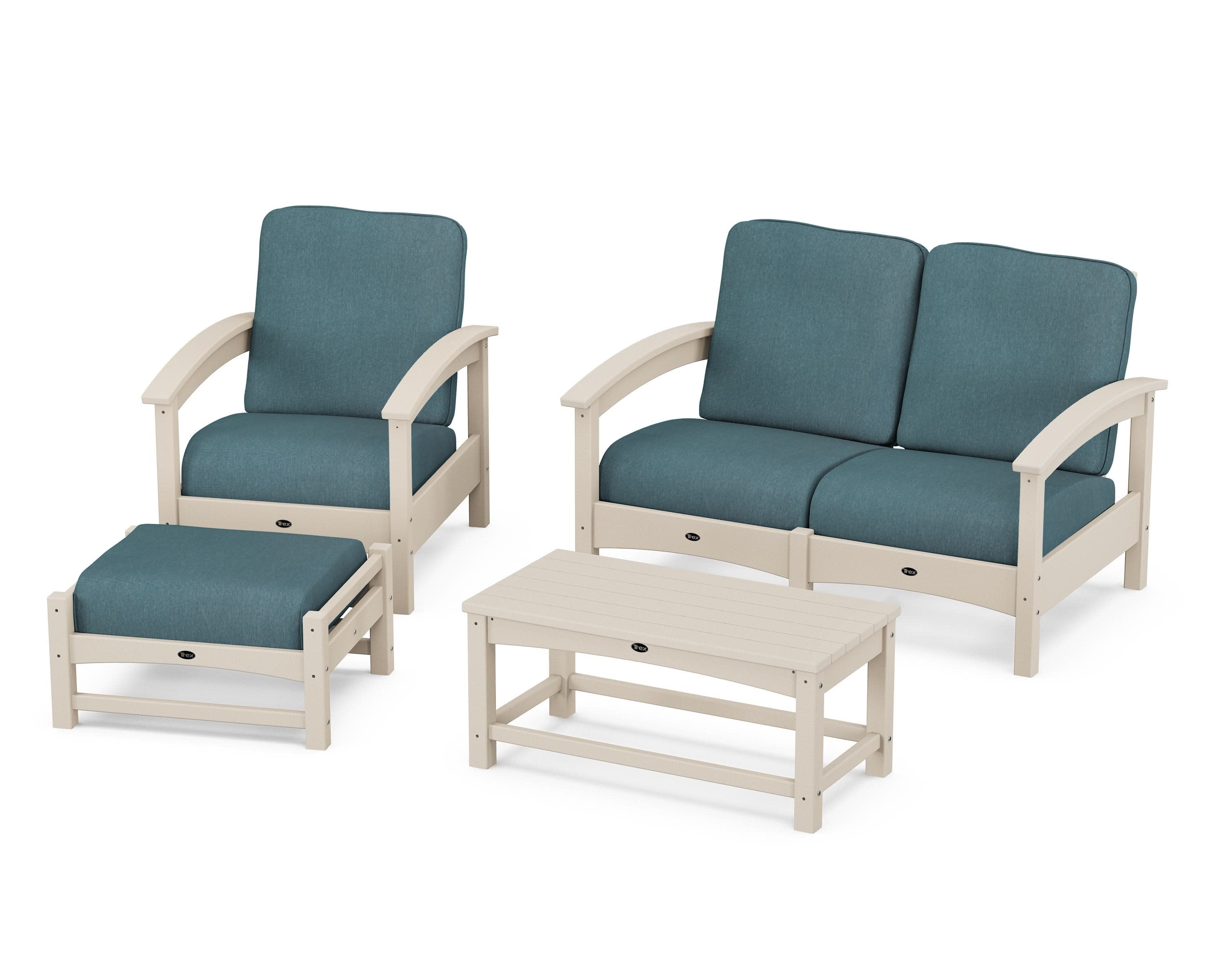 Rockport 4-Piece Deep Seating Conversation Group in Sand Castle / Ocean Teal