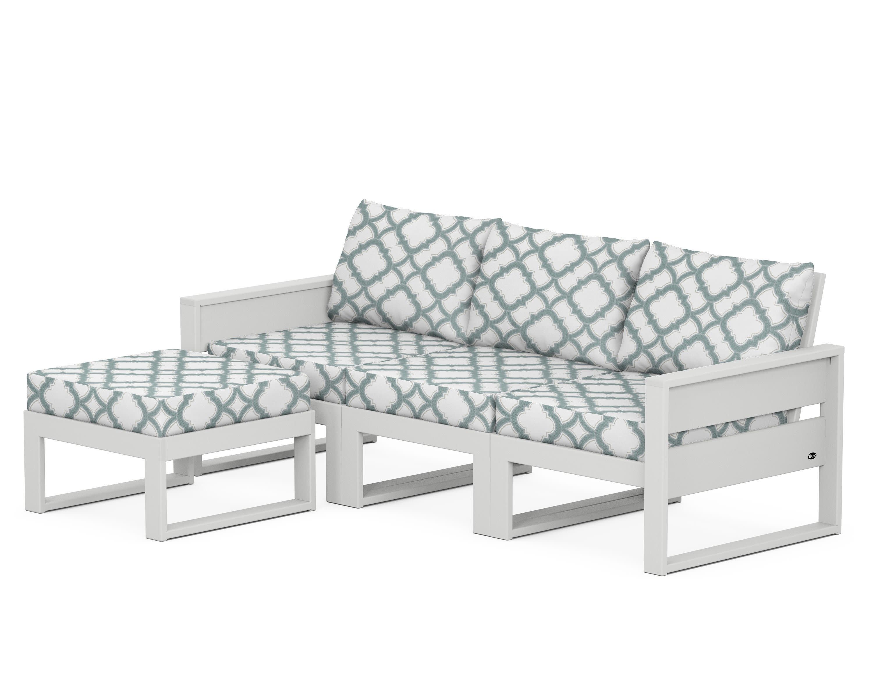 Eastport 4- Piece Sectional with Ottoman in Classic White / Trellis Glacier Spa