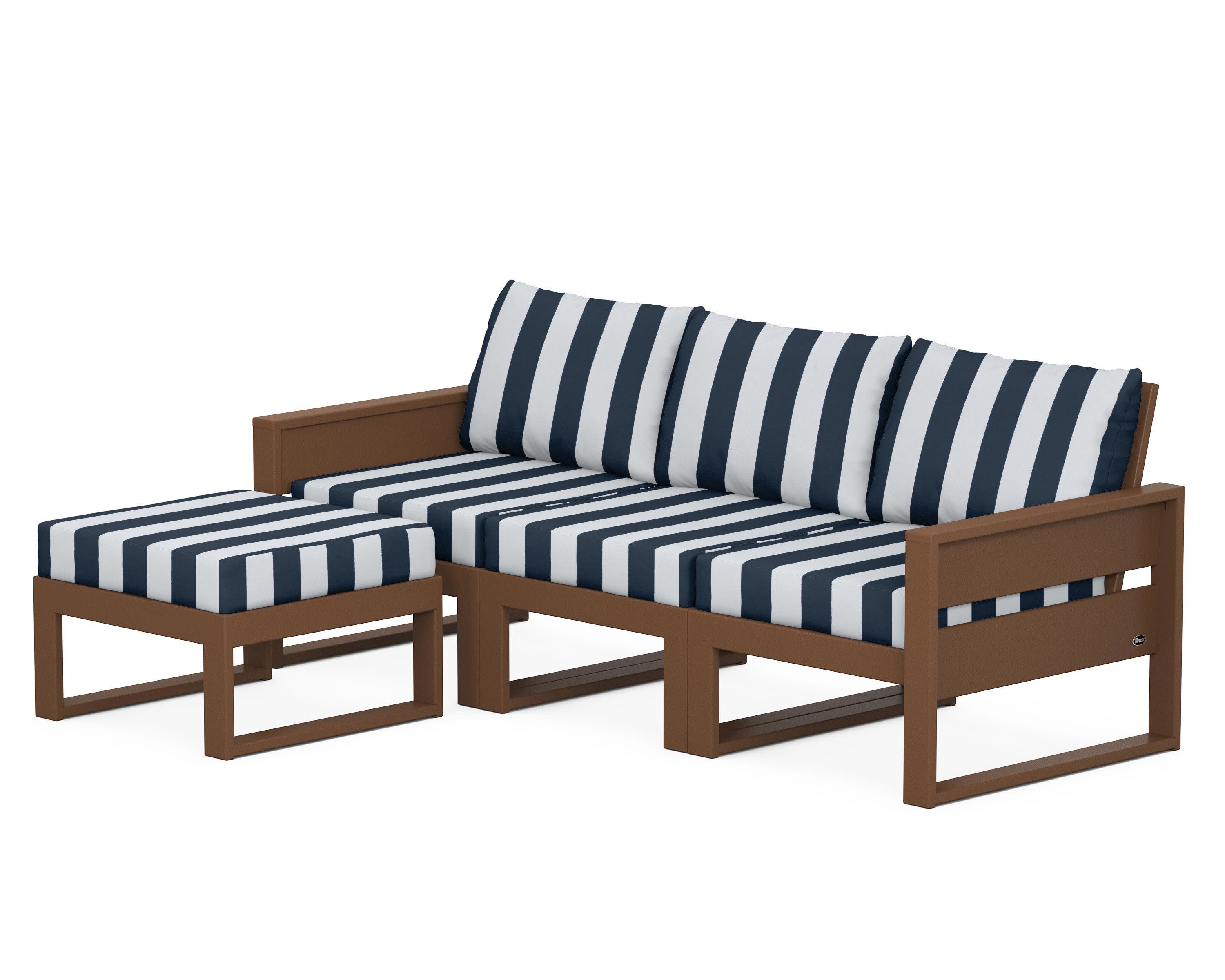 Eastport 4- Piece Sectional with Ottoman in Tree House / Cabana Stripe Marine Indigo