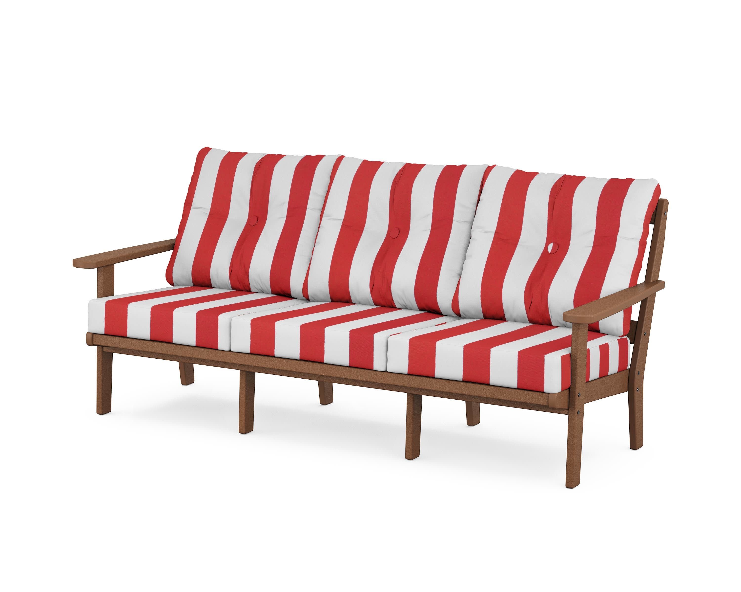 Cape Cod Deep Seating Sofa in Tree House / Cabana Stripe Crimson