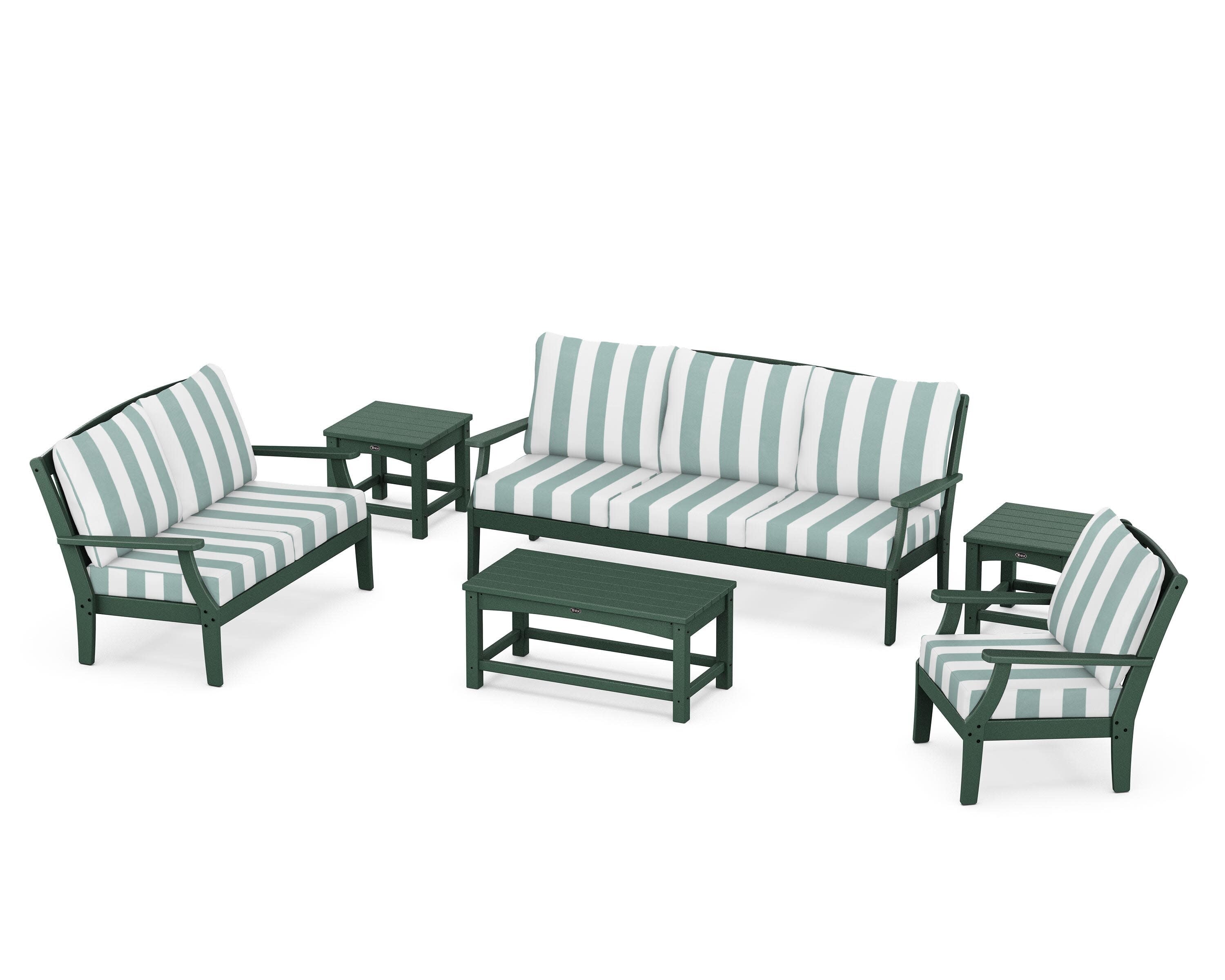 Yacht Club 6-Piece Deep Seating Set in Rainforest Canopy / Cabana Stripe Glacier Spa