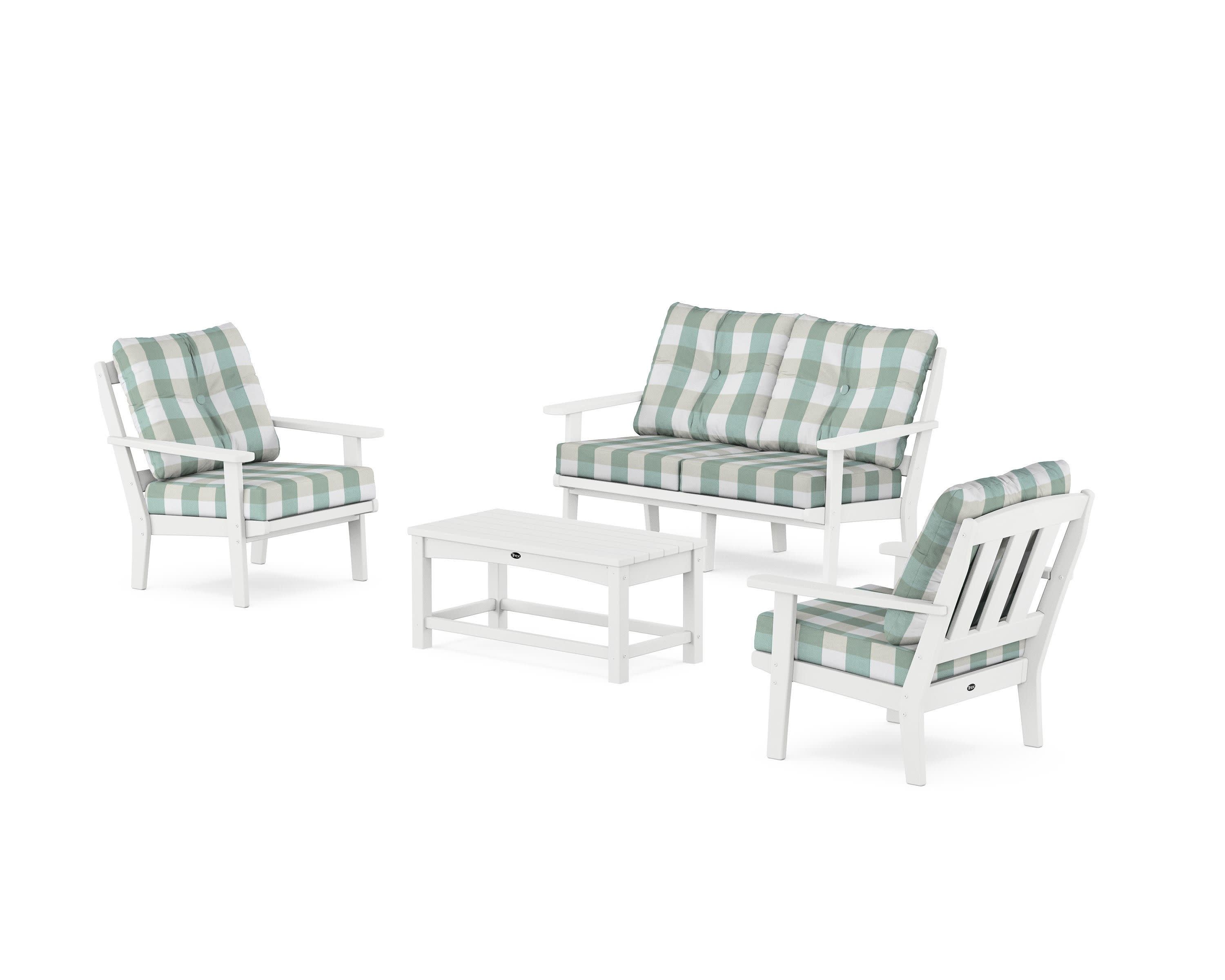 Cape Cod 4-Piece Deep Seating Set with Loveseat in Classic White / Buffalo Plaid Glacier Spa
