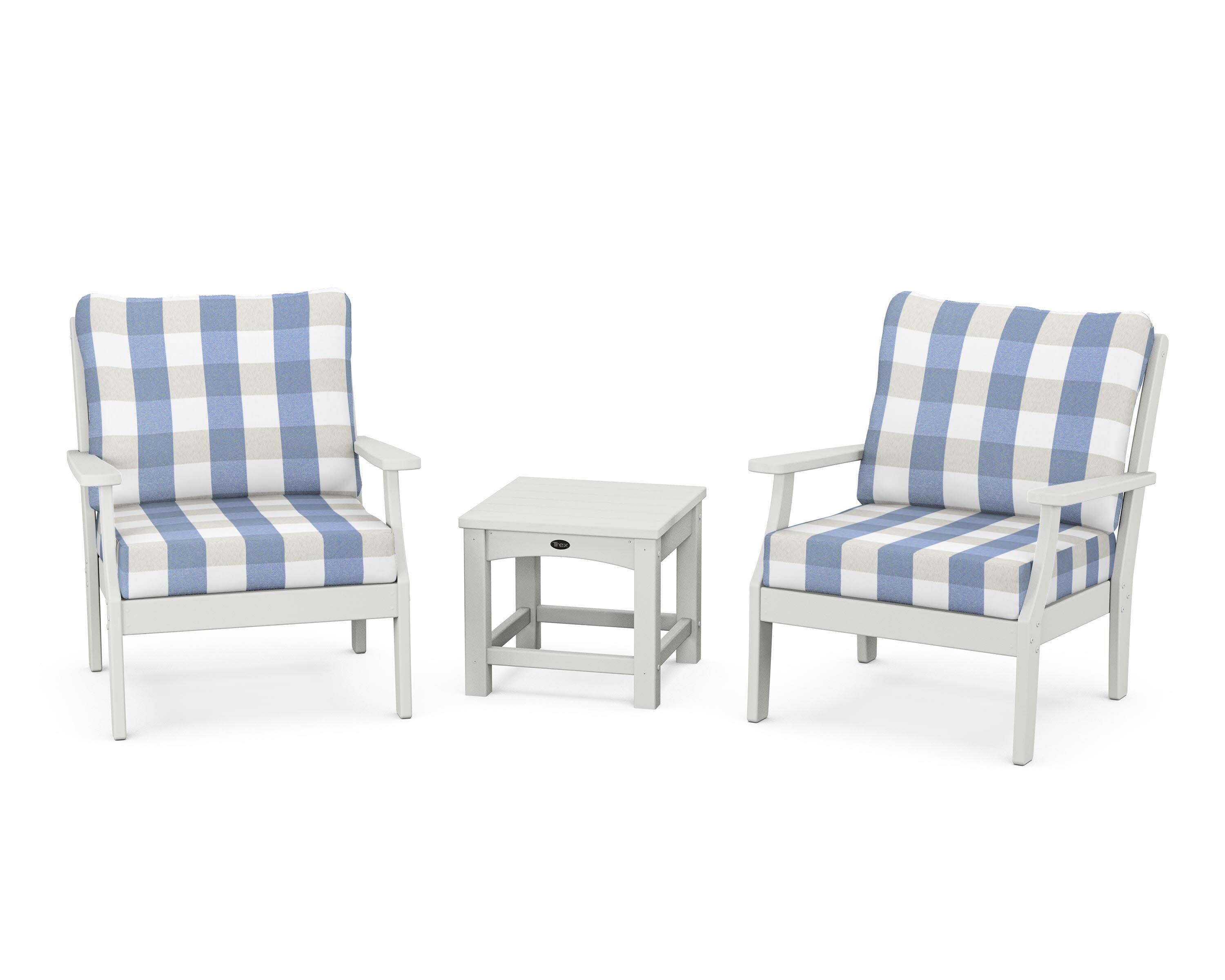 Yacht Club 3-Piece Deep Seating Set in Classic White / Buffalo Plaid Sky Blue