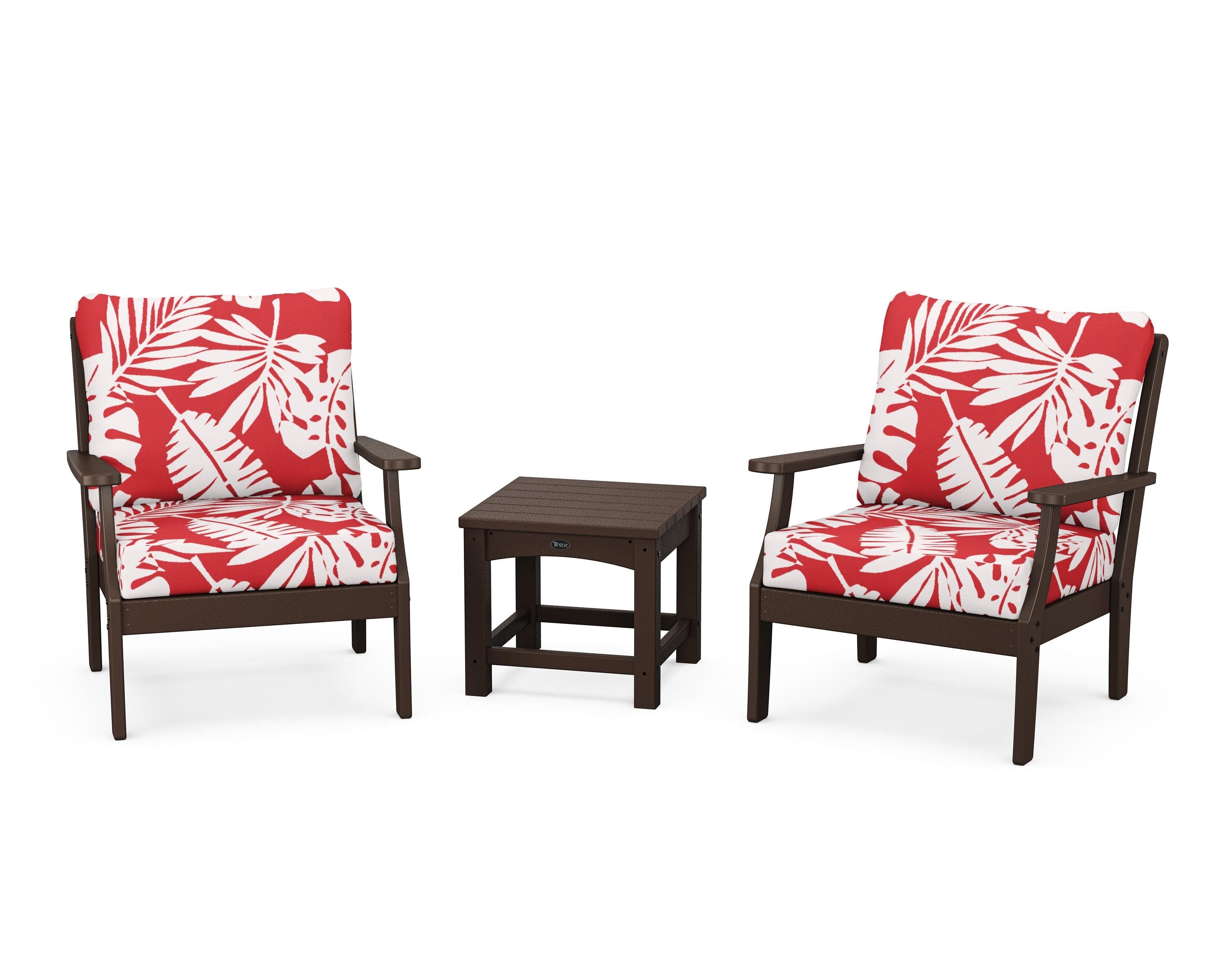 Yacht Club 3-Piece Deep Seating Set in Vintage Lantern / Leaf Crimson