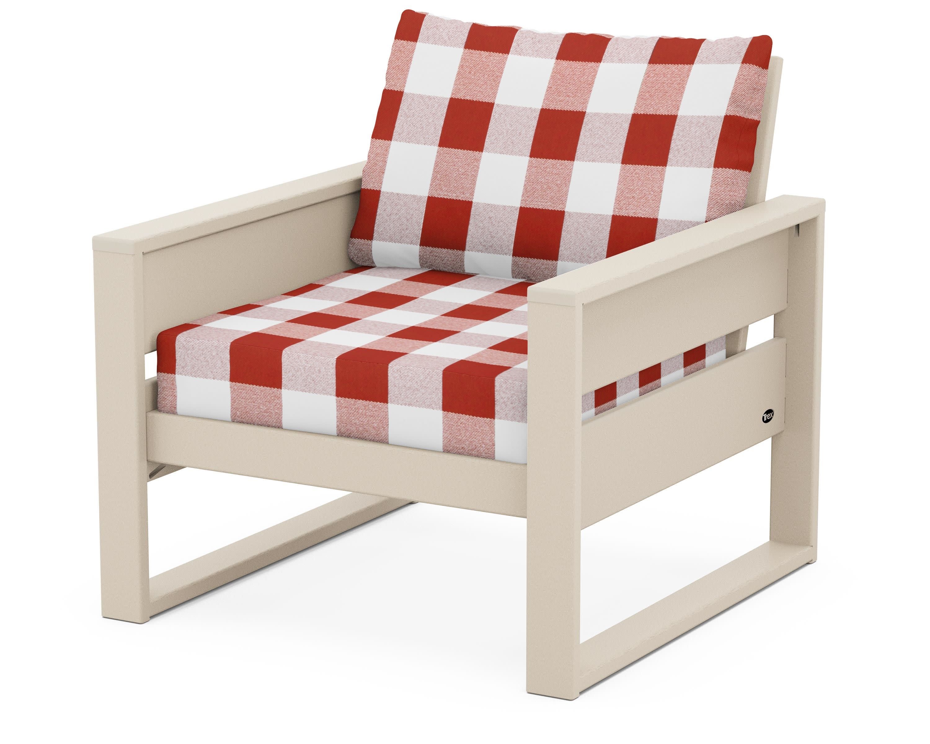 Eastport Club Chair in Sand Castle / Buffalo Plaid Crimson