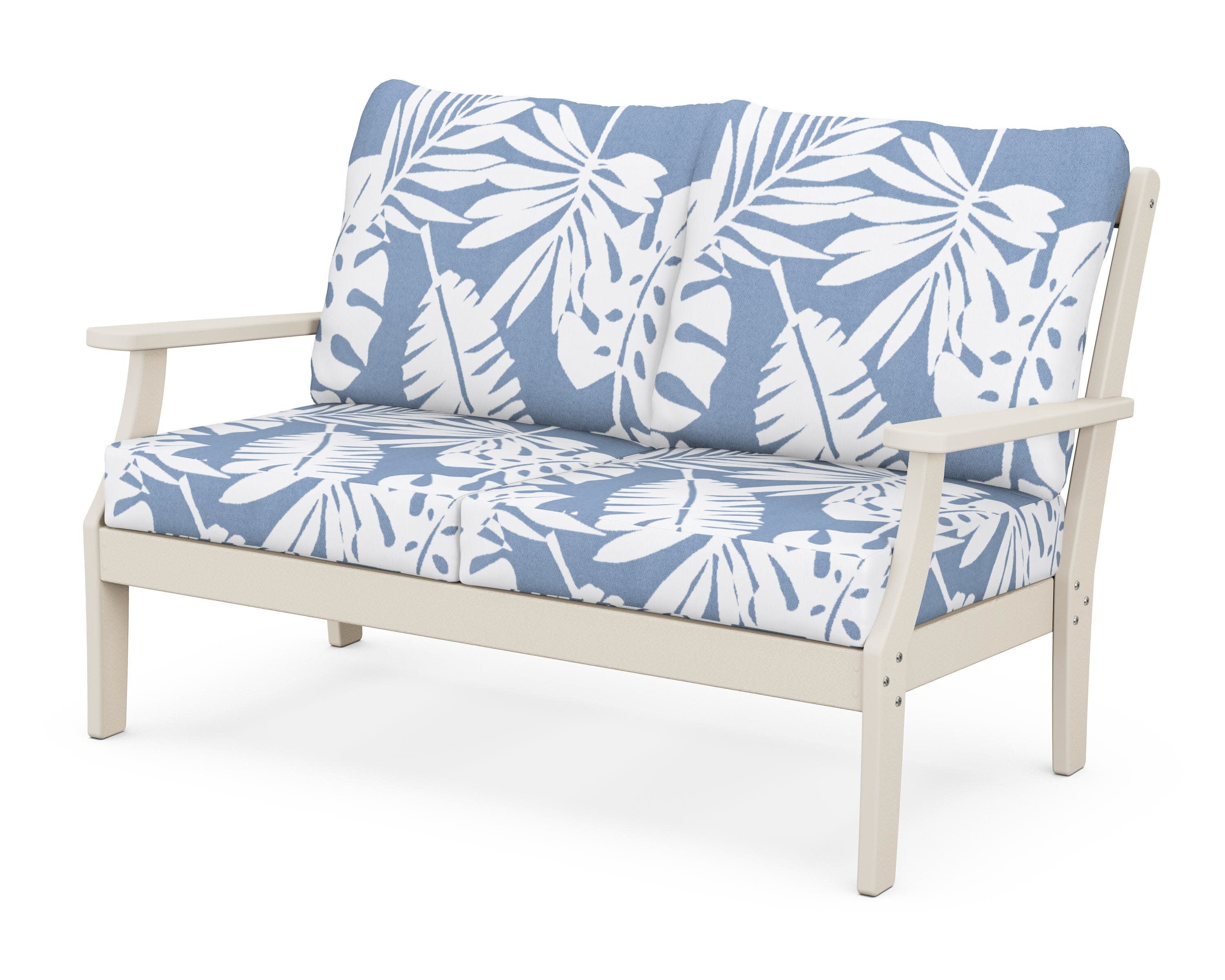 Yacht Club Deep Seating Loveseat in Sand Castle / Leaf Sky Blue