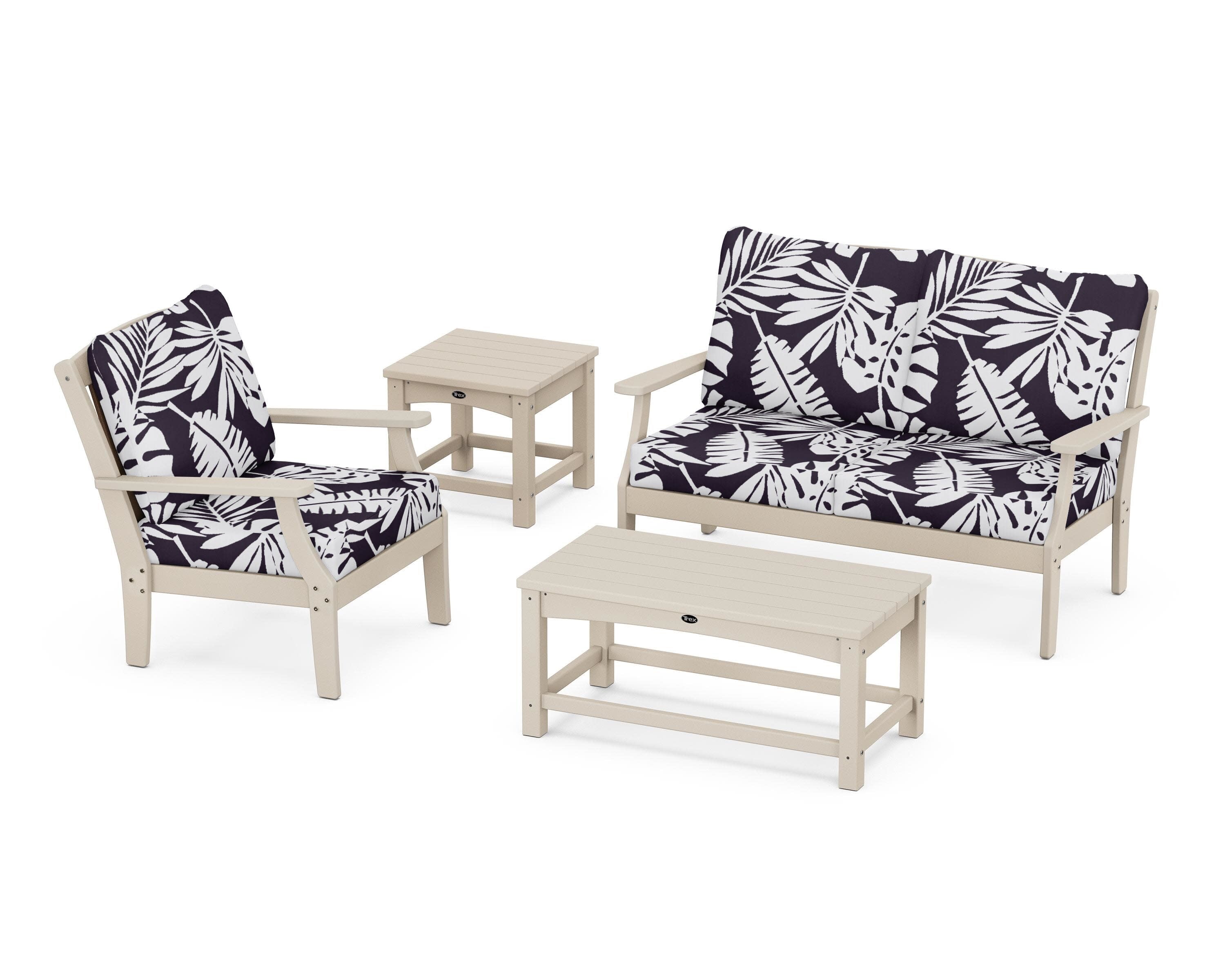 Yacht Club 4-Piece Deep Seating Set in Sand Castle / Leaf Navy