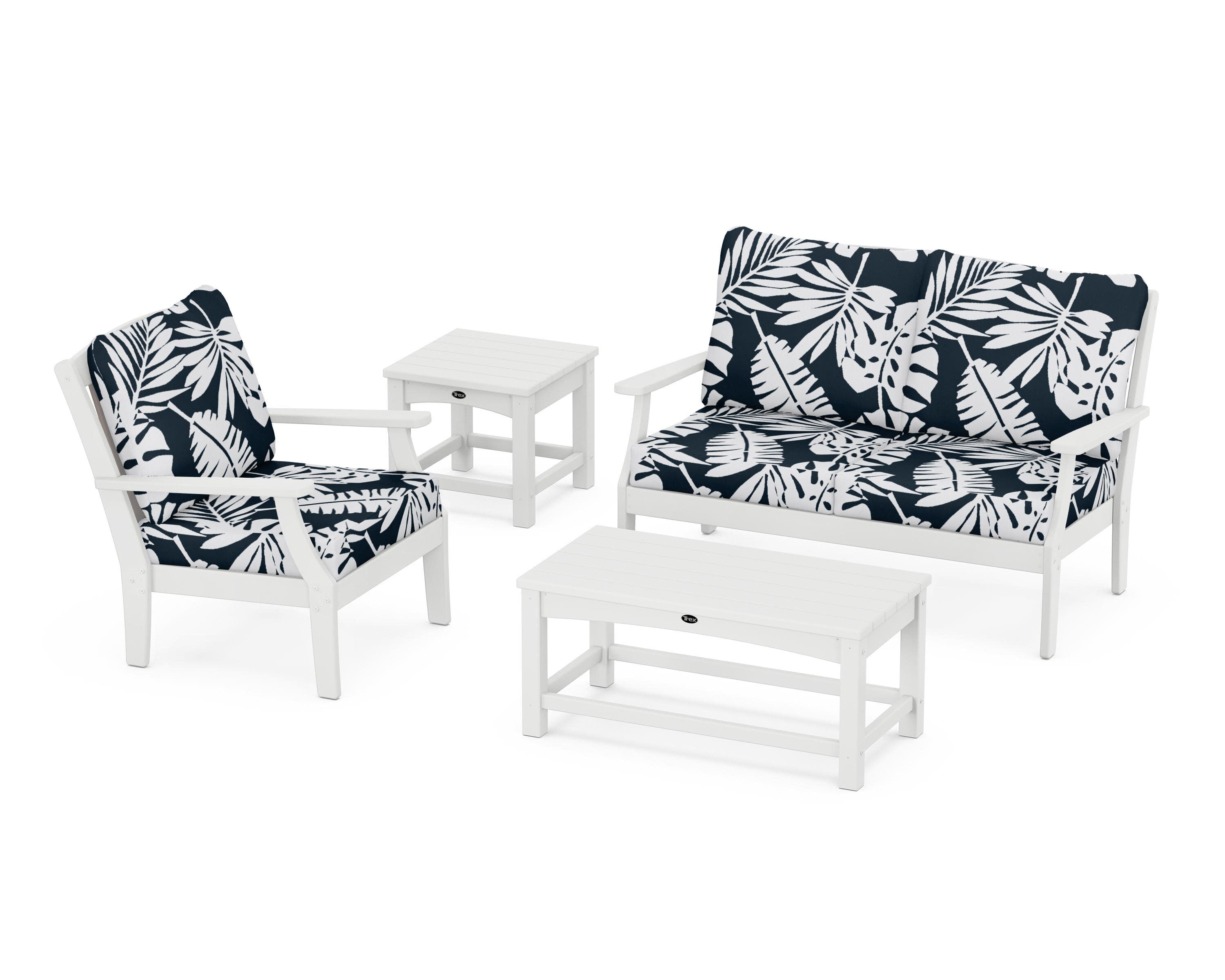 Yacht Club 4-Piece Deep Seating Set in Classic White / Leaf Marine Indigo