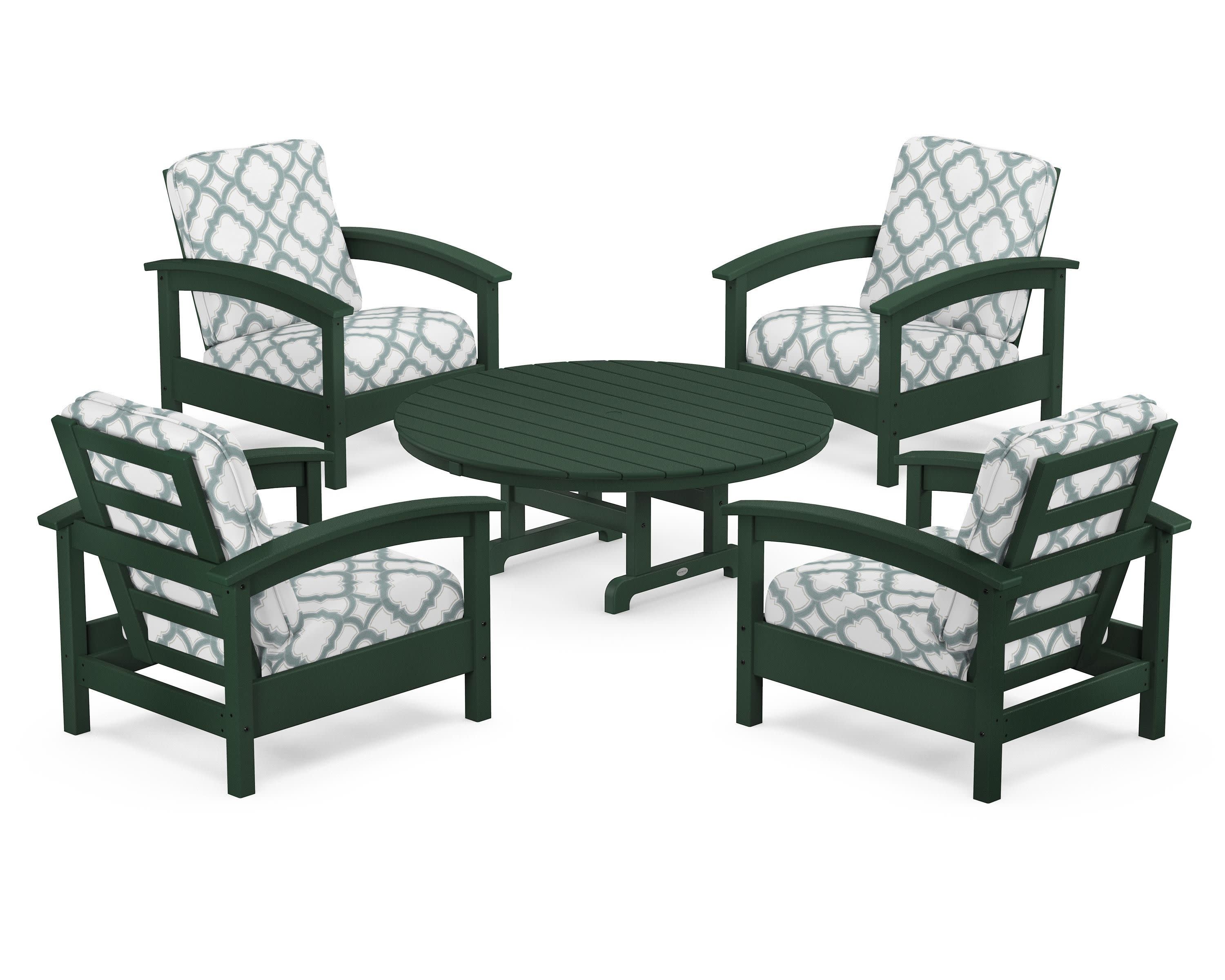 Rockport 5-Piece Deep Seating Set in Rainforest Canopy / Trellis Glacier Spa