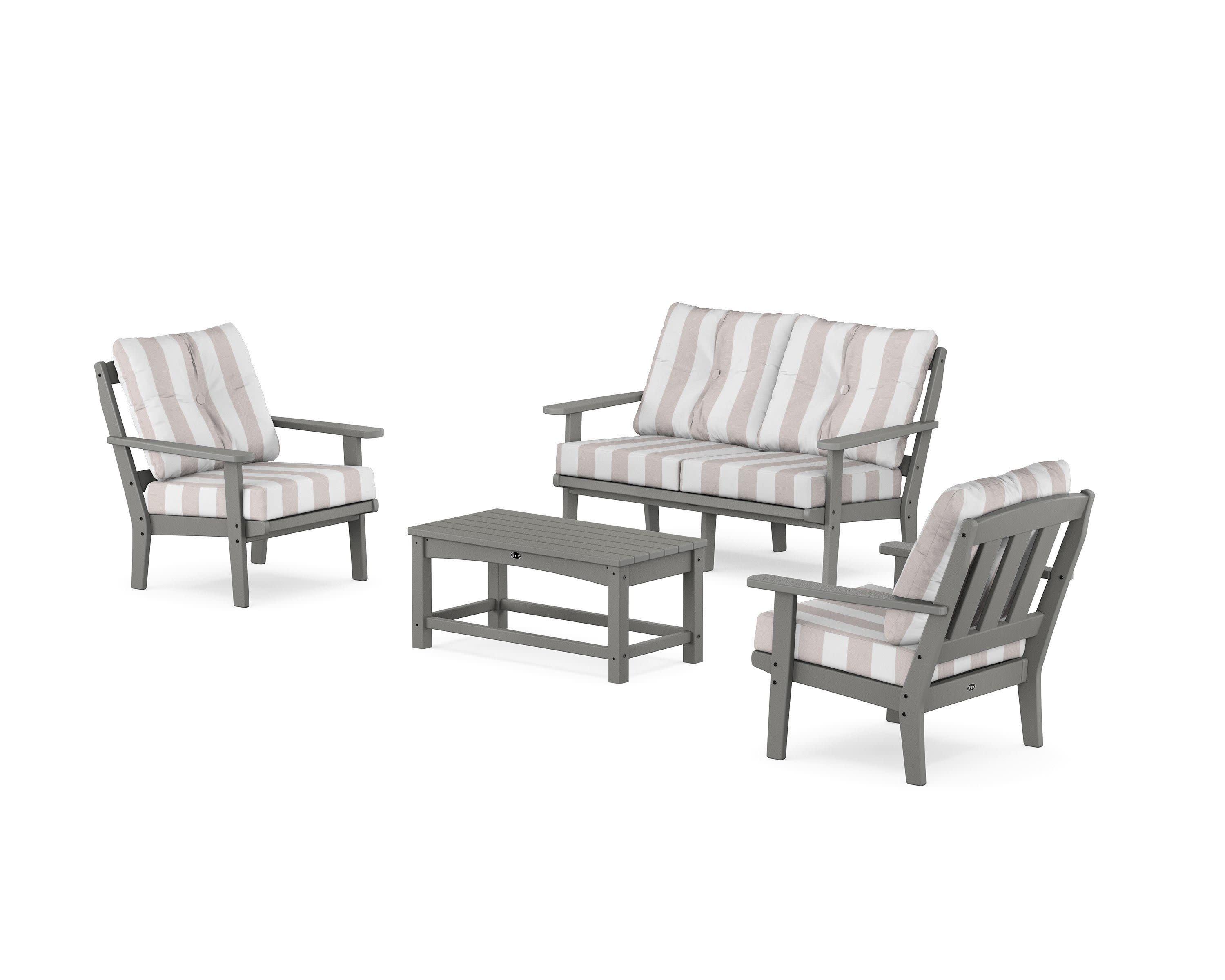 Cape Cod 4-Piece Deep Seating Set with Loveseat in Stepping Stone / Cabana Stripe Dune Burlap