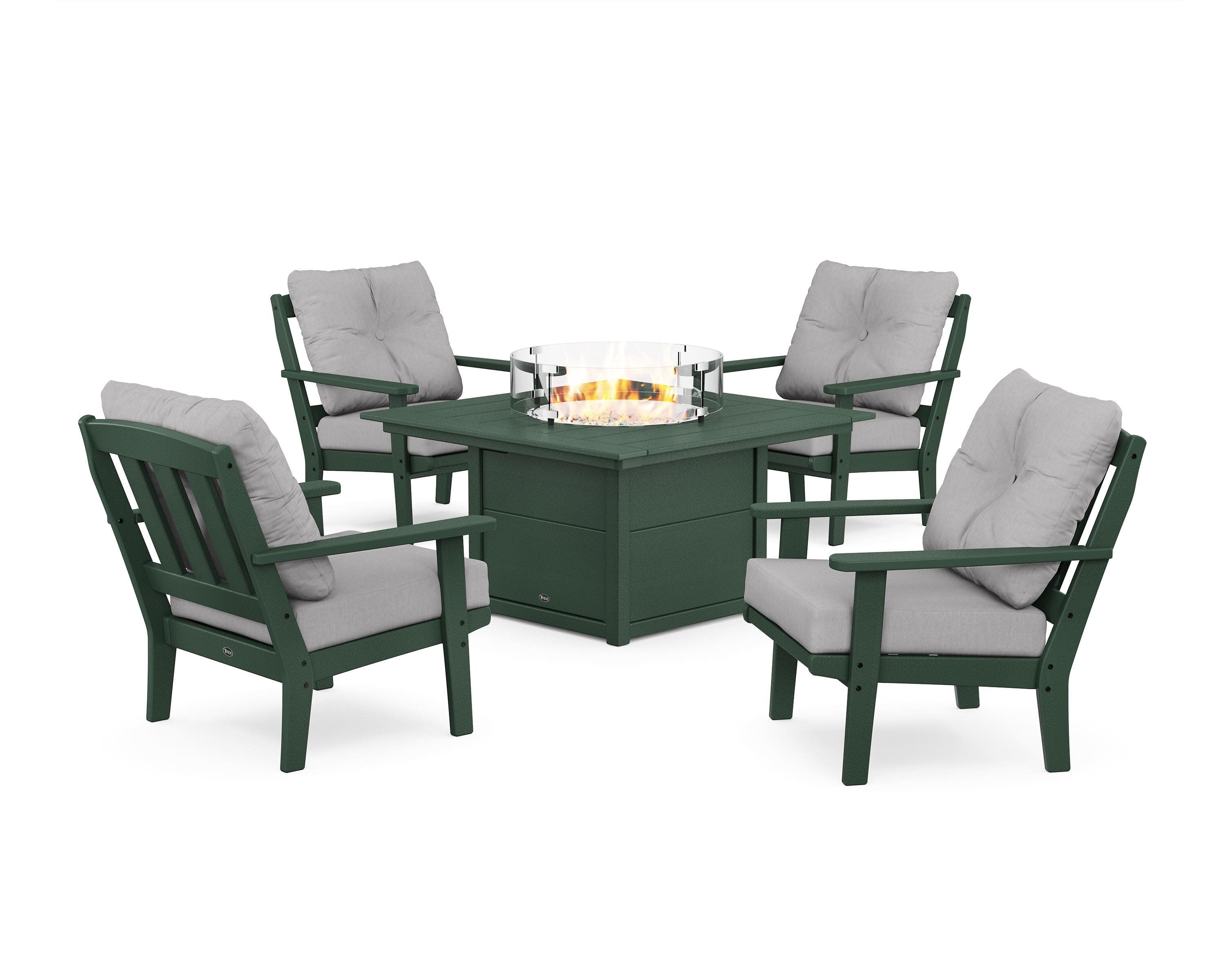 Cape Cod 5-Piece Deep Seating Set with Fire Pit Table in Rainforest Canopy / Granite