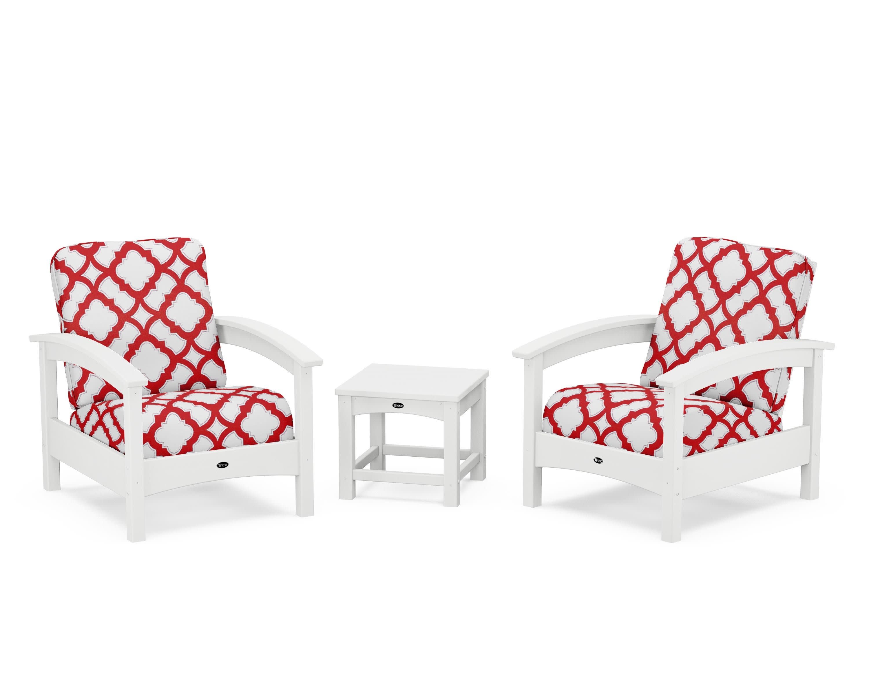 Rockport Club 3-Piece Deep Seating Conversation Set in Classic White / Trellis Crimson