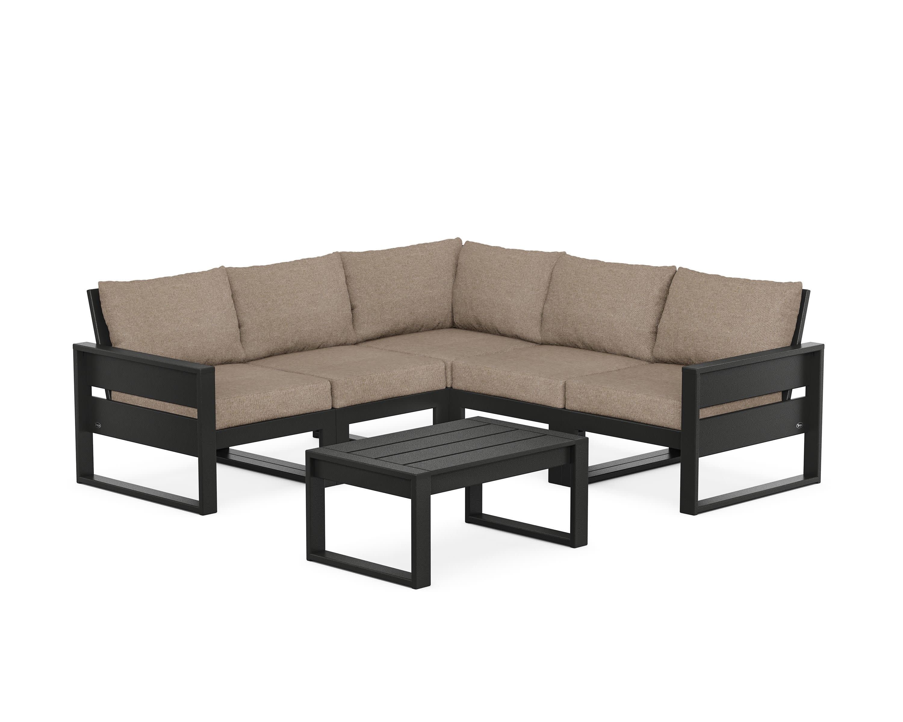Eastport 6-Piece Deep Seating Sectional + Coffee Table Set in Charcoal Black / Spiced Burlap