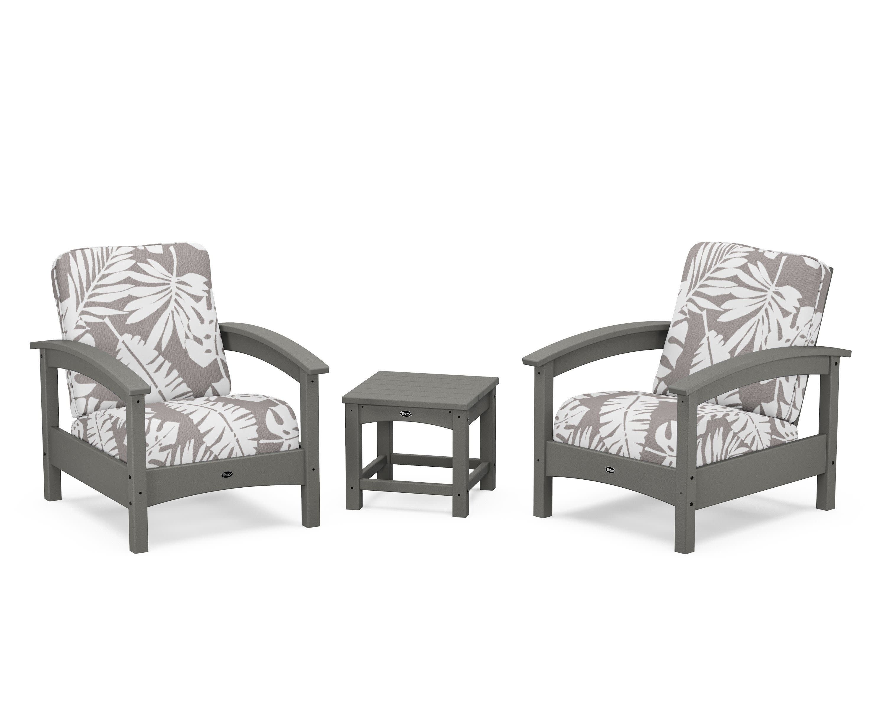 Rockport Club 3-Piece Deep Seating Conversation Set in Stepping Stone / Leaf Grey Mist