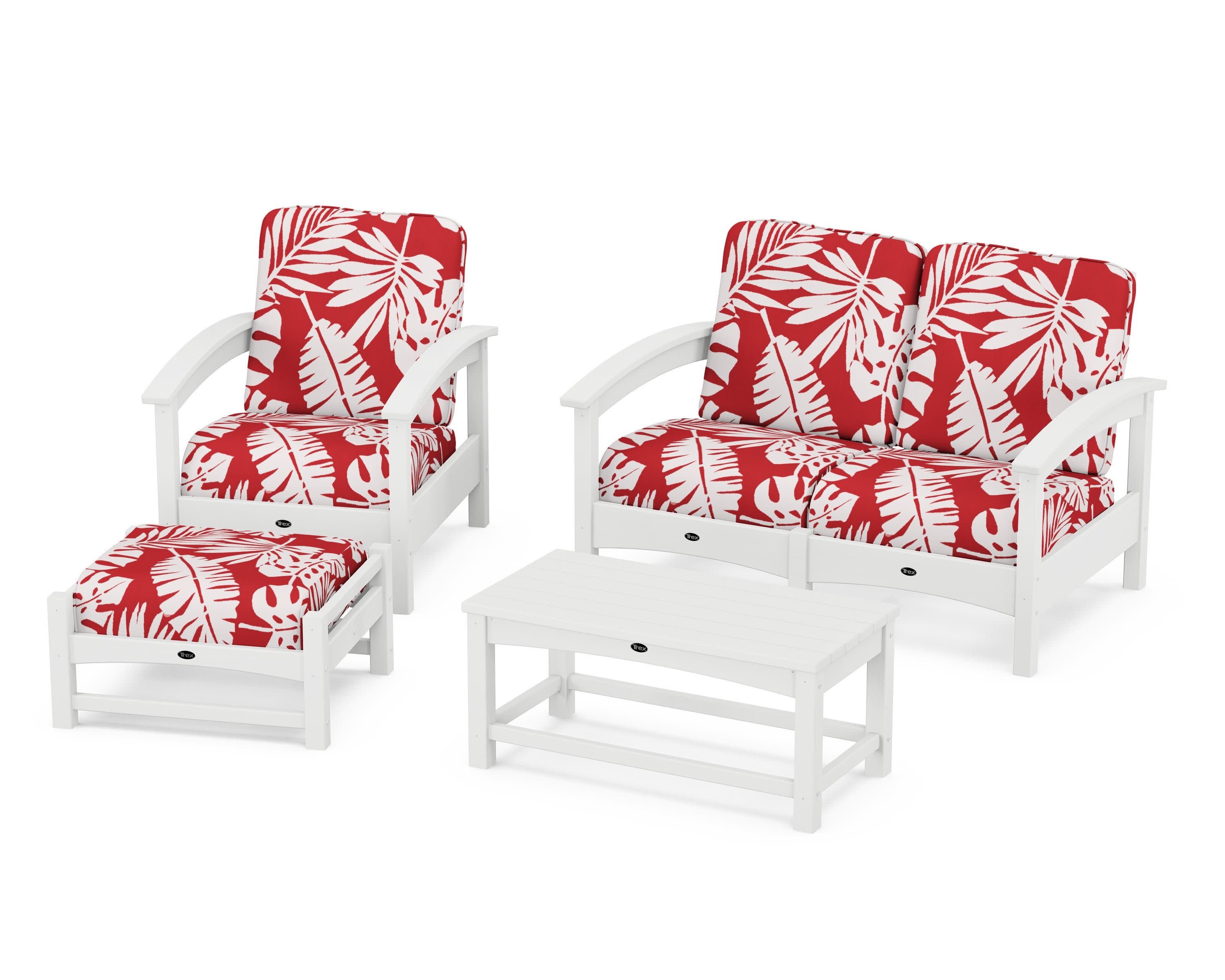 Rockport 4-Piece Deep Seating Conversation Group in Classic White / Leaf Crimson
