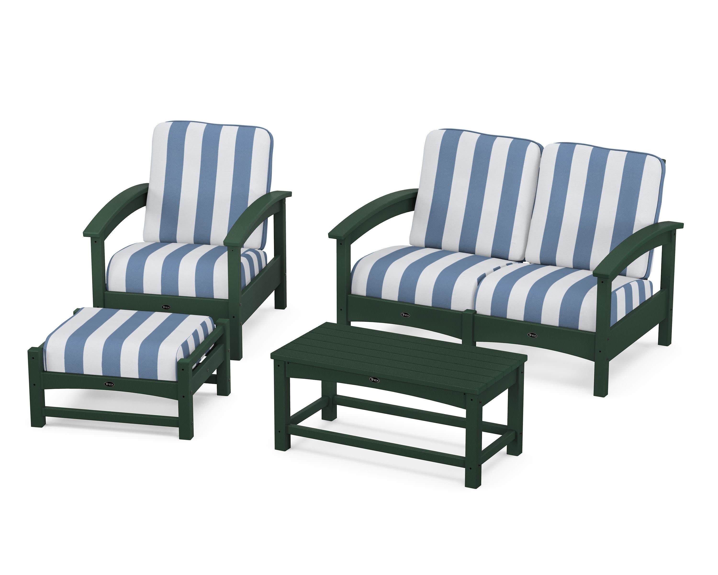 Rockport 4-Piece Deep Seating Conversation Group in Rainforest Canopy / Cabana Stripe Sky Blue