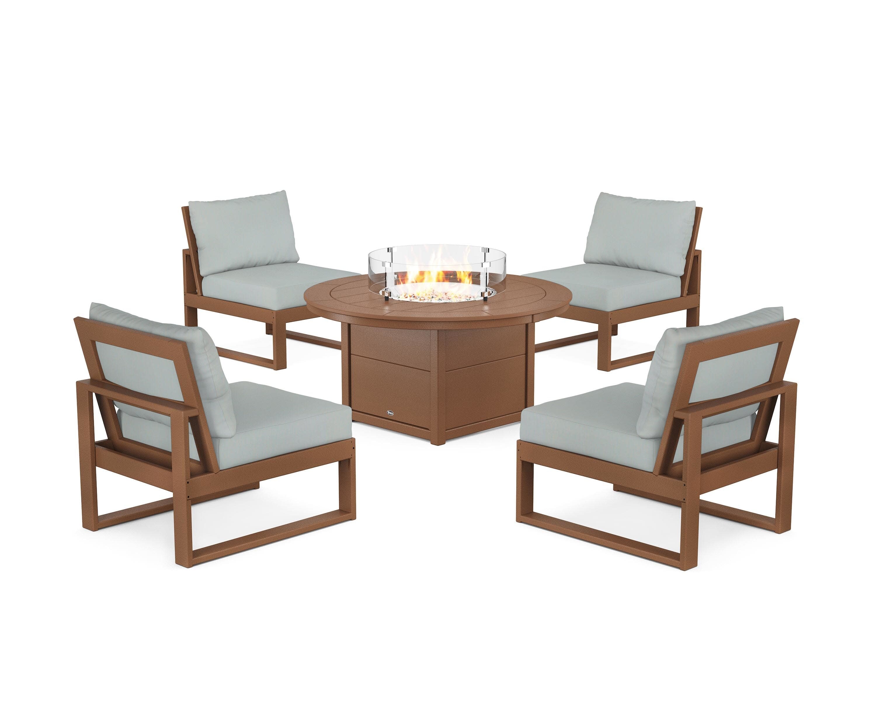 Eastport Modular 5-Piece Deep Seating Set with Round Fire Pit Table in Tree House / Spa