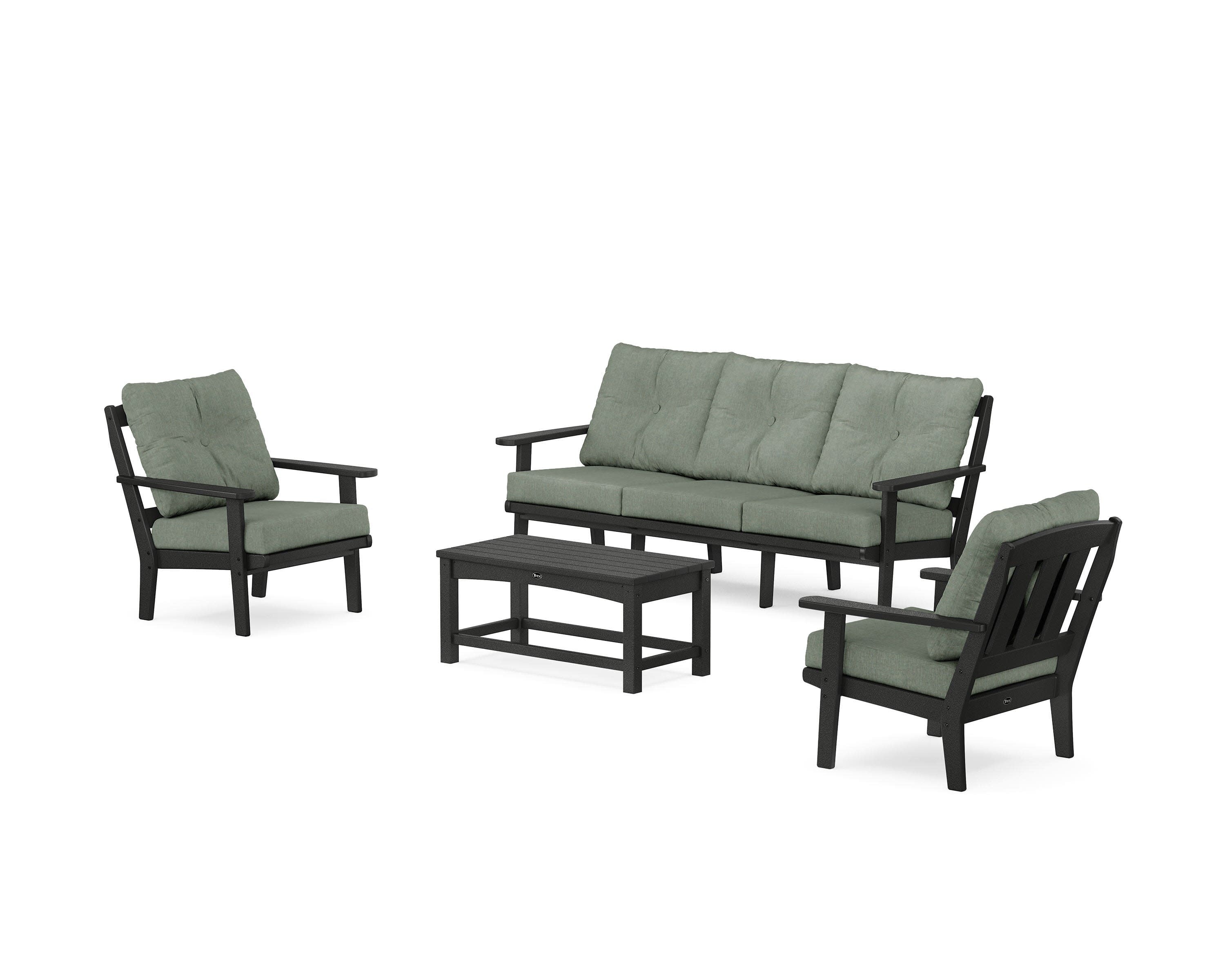 Cape Cod 4-Piece Deep Seating Set with Sofa in Charcoal Black / Cast Sage