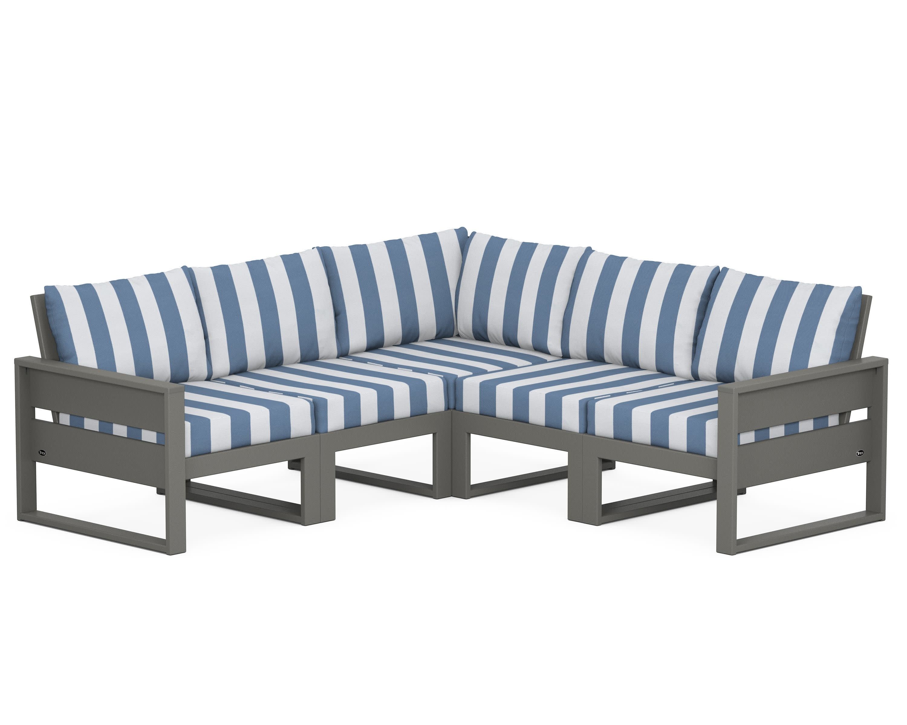 Eastport 5-Piece Sectional in Stepping Stone / Cabana Stripe Sky Blue