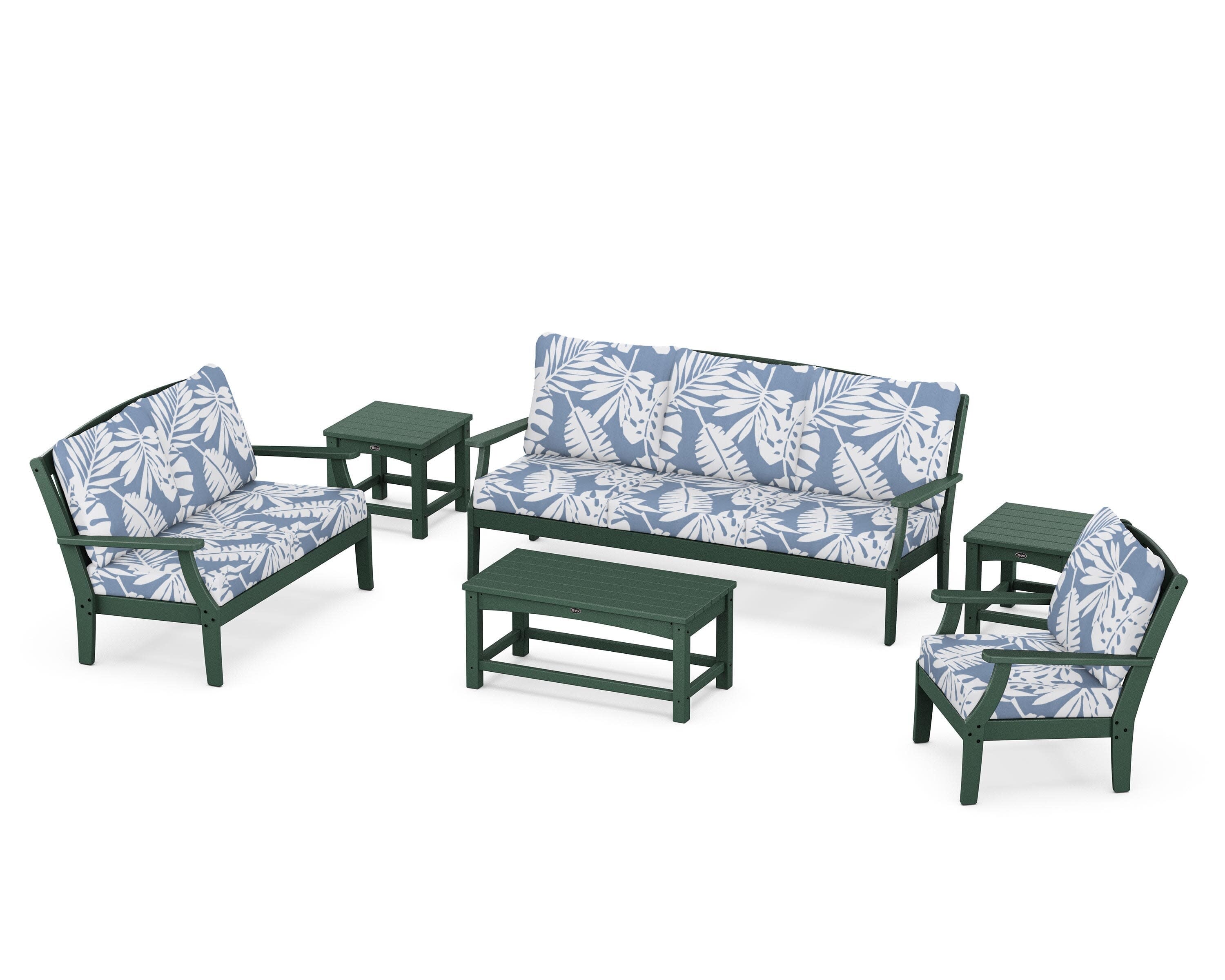 Yacht Club 6-Piece Deep Seating Set in Rainforest Canopy / Leaf Sky Blue