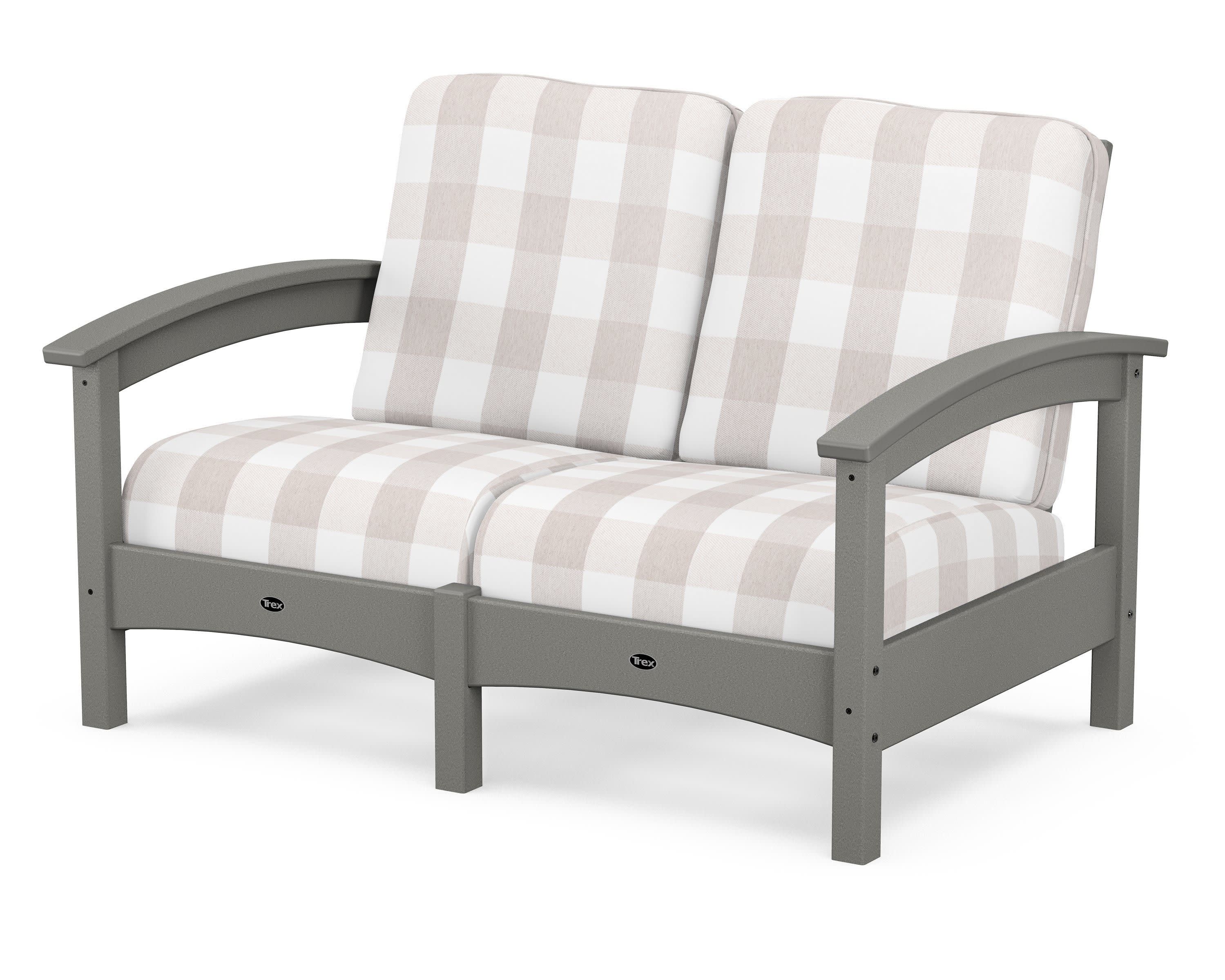 Rockport Club Loveseat in Stepping Stone / Buffalo Plaid Dune Burlap