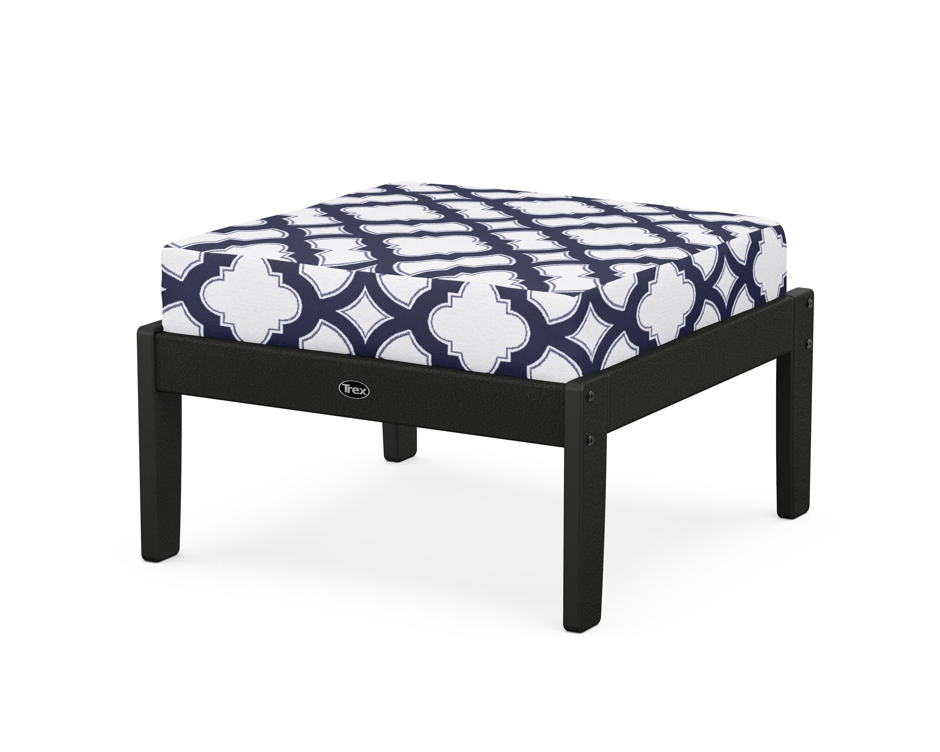 Yacht Club Deep Seating Ottoman in Charcoal Black / Trellis Navy